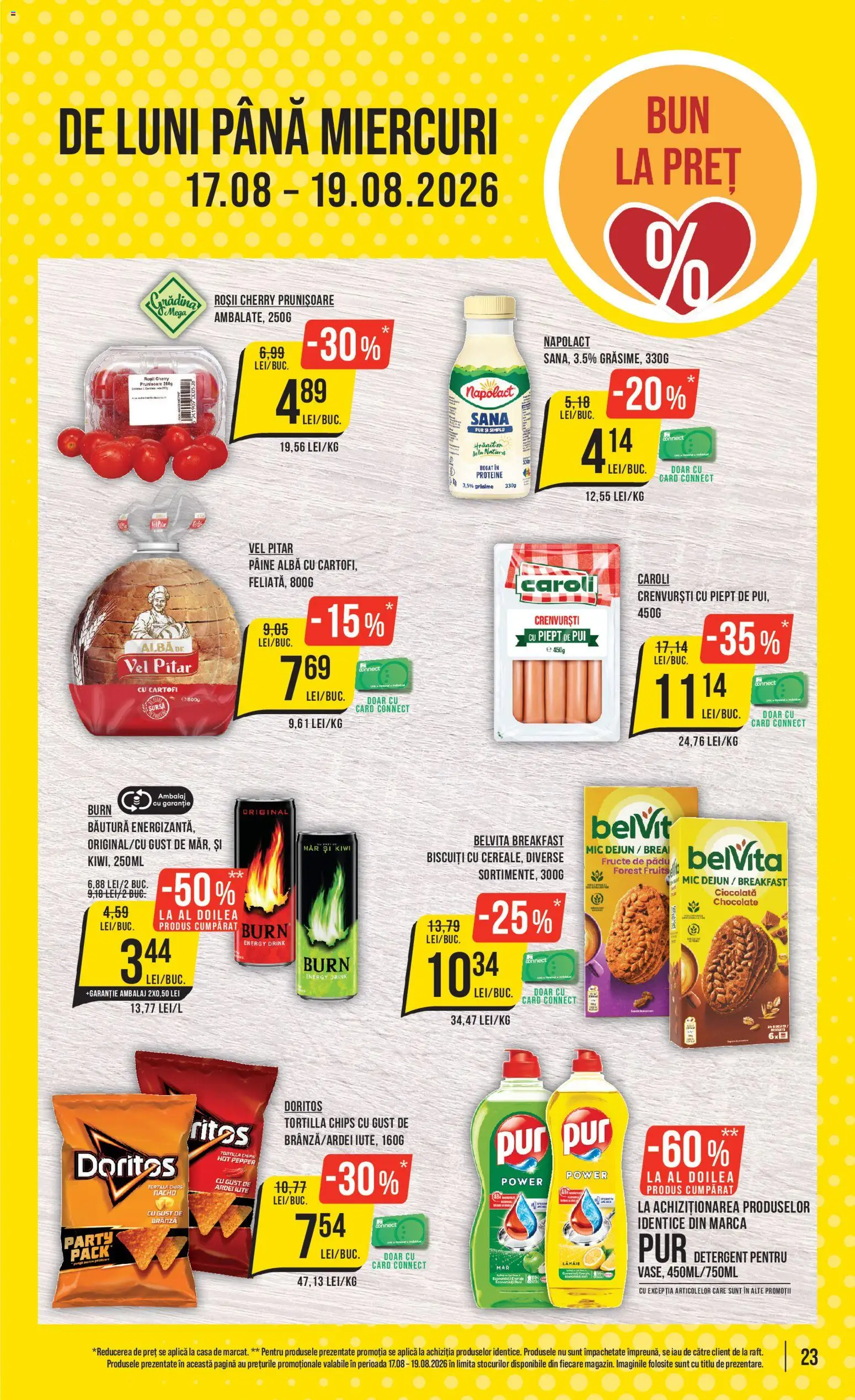 Noul catalog Mega Image – valabil de la 13.08.2026 | Pagină: 23 | Produse: Pâine, Roșii, Detergent, Cartofi