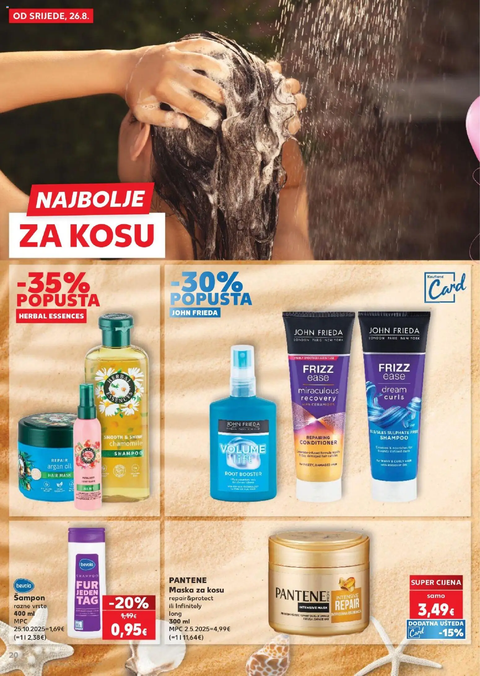 Kaufland HR akciós ujság - amely érvényes a következő dátumtól: 2026.08.26. | Oldal: 20 | Termékek: Pantene, Sampon