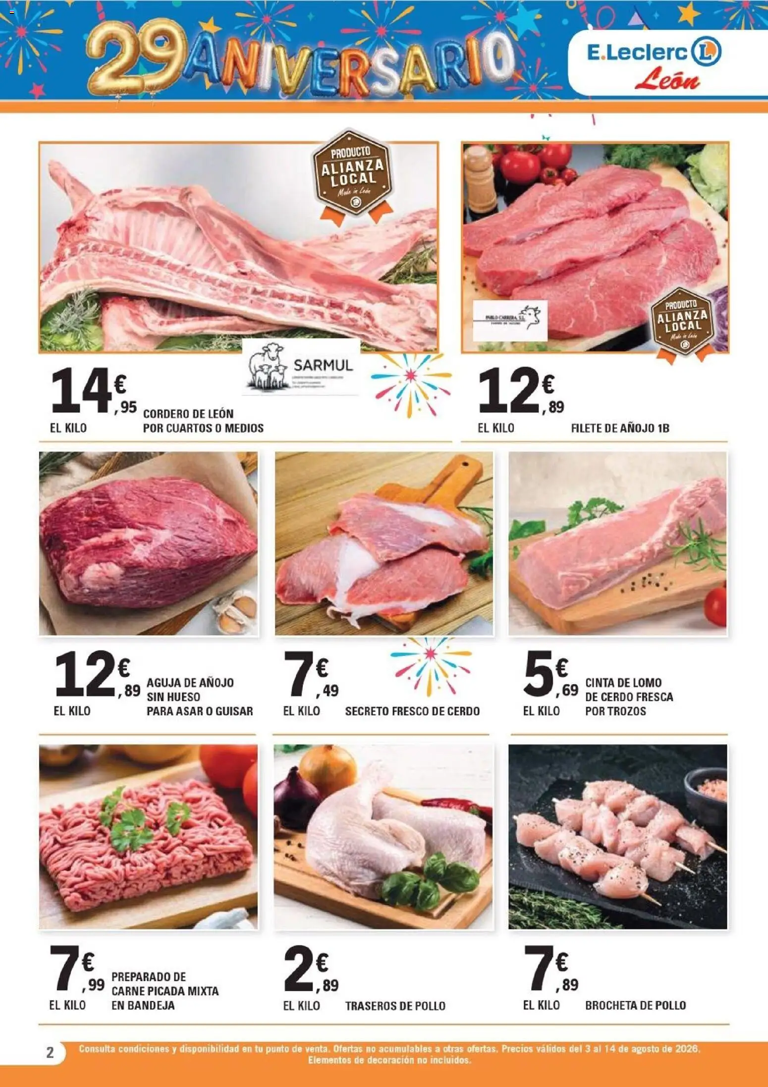 E.Leclerc - León │ válido desde el 03/08/2026 | Página: 2 | Productos: Cerdo, Φίλτρο καφέ, Filete, Bandeja