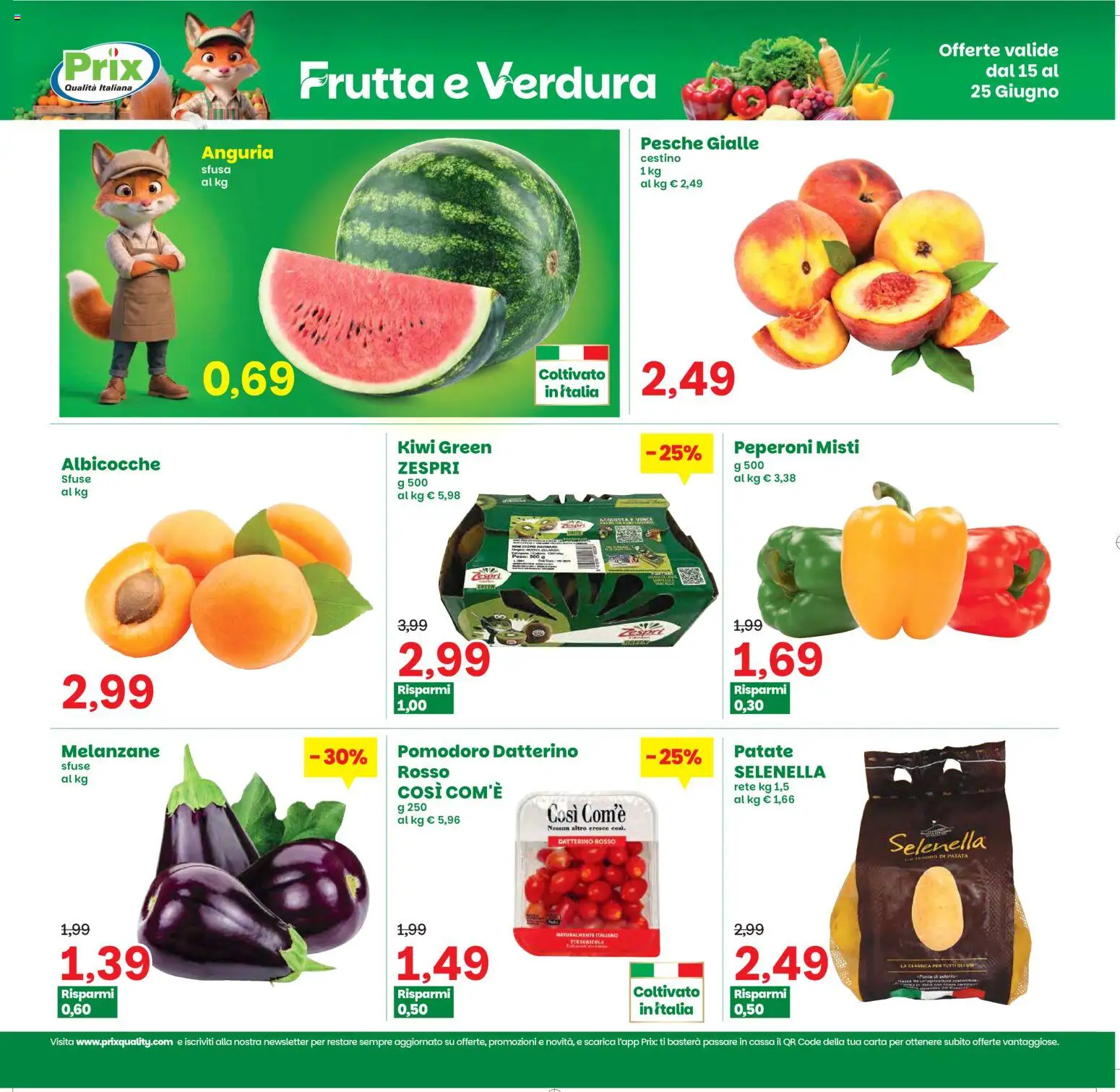 Volantino Prix del 15.06.2026 | Pagina: 3 | Prodotti: Peperoni, Anguria, Albicocche, Cestino