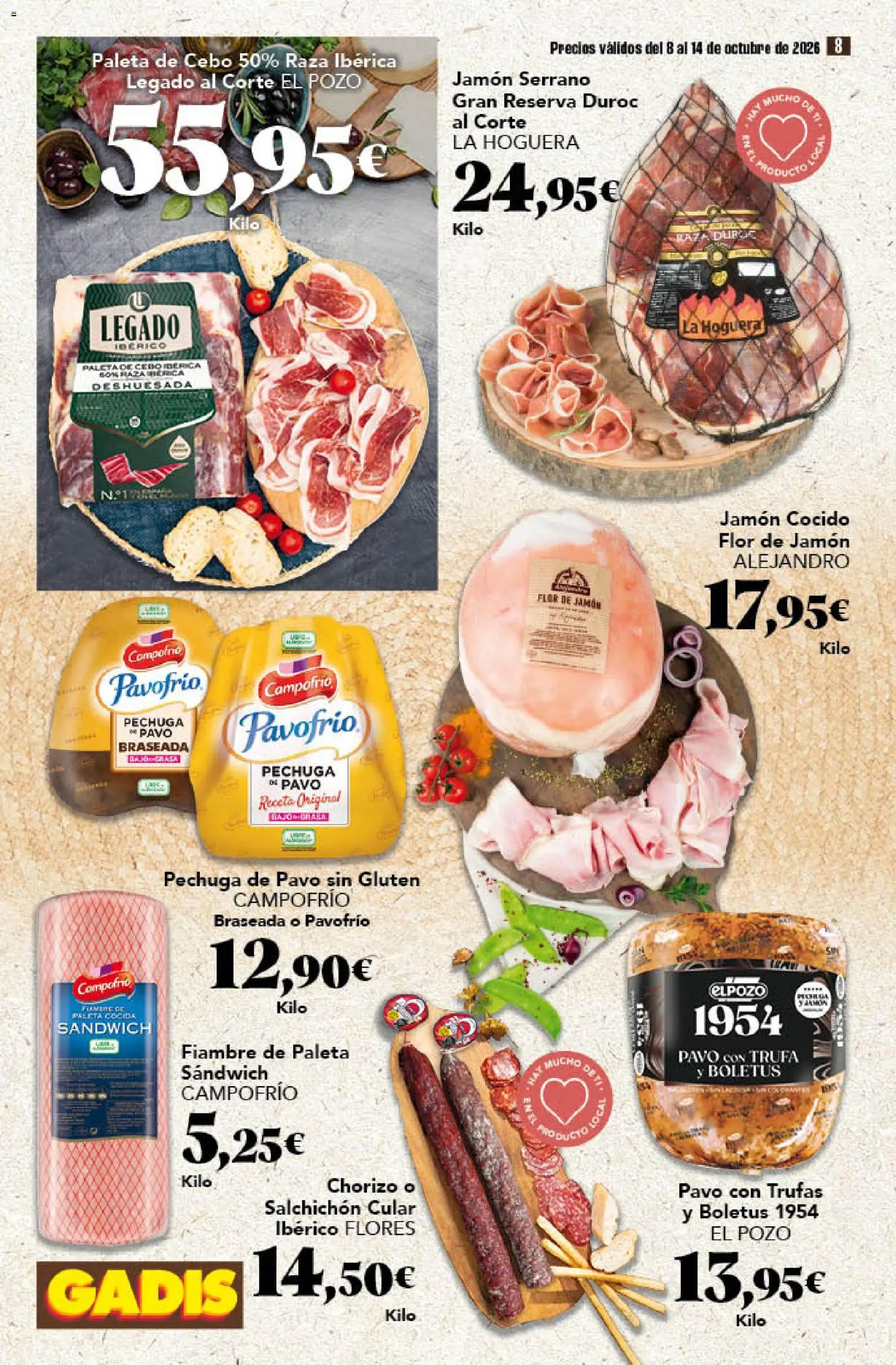 Gadis - folleto │ válido desde el 08/10/2026 | Página: 8 | Productos: Jamón serrano, Jamón, Jamón cocido, Flores