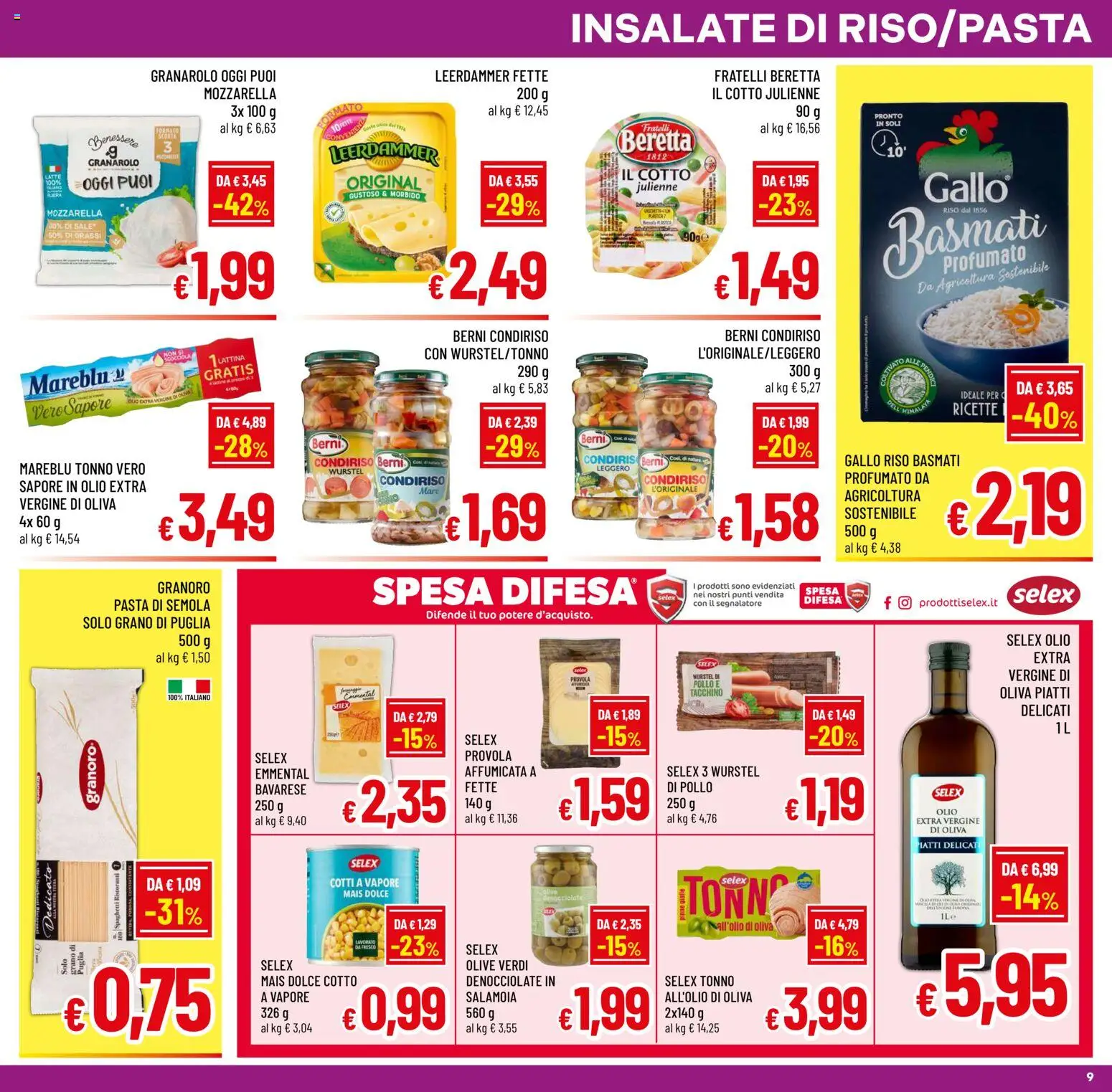 Volantino A&O del 19/08/2026 | Pagina: 9 | Prodotti: Riso Basmati, Tacchino, Wurstel, Olio extra vergine