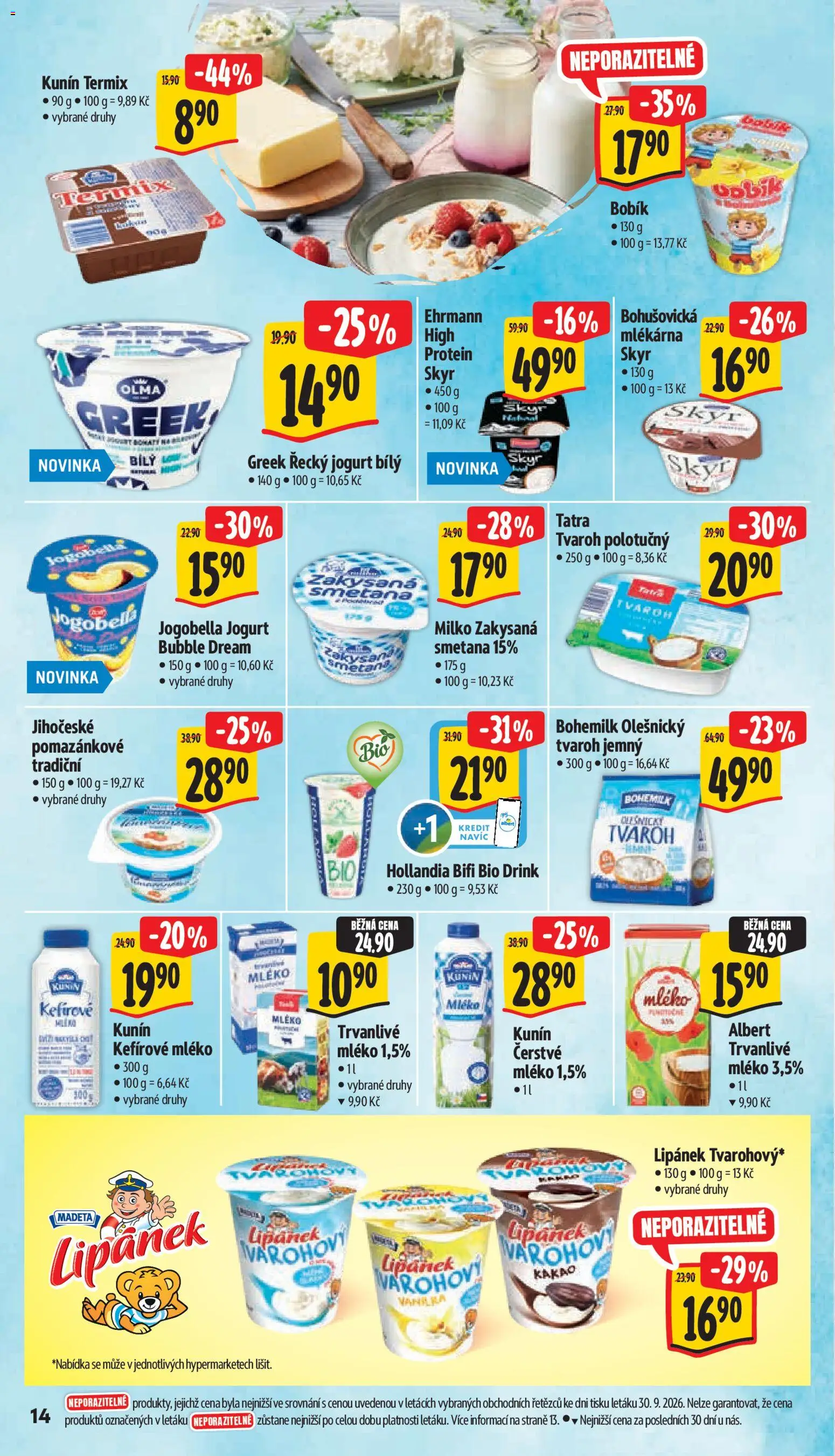 Albert leták - Hypermarket - Znojmo od 07.10.2026 | Strana: 30 | Produkty: Řecký jogurt, Kefír, Hollandia, Kakao