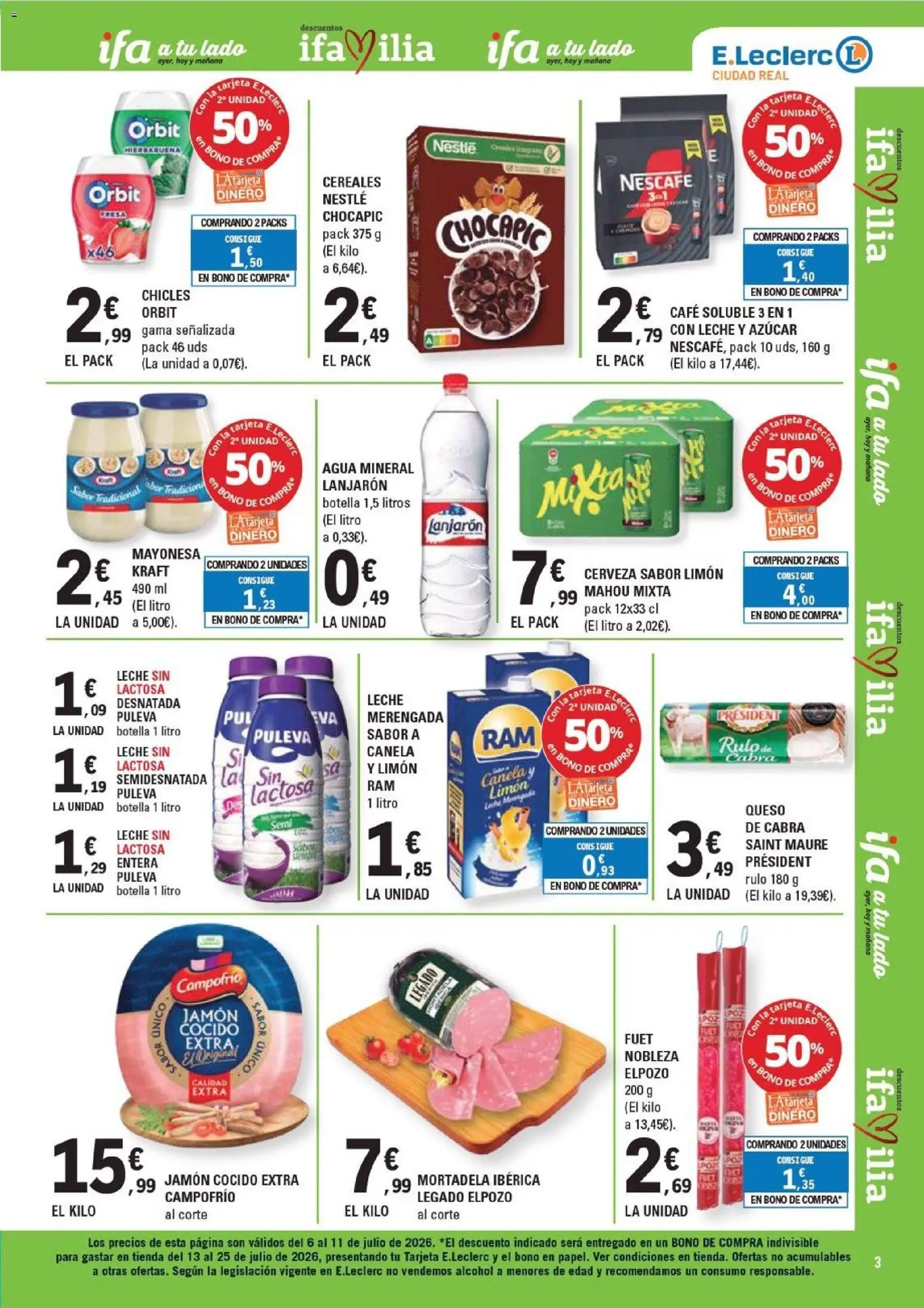 E.Leclerc Ciudad Real │ válido desde el 06/07/2026 | Página: 3 | Productos: Queso, Café, Οθόνη προβολής, Mortadela