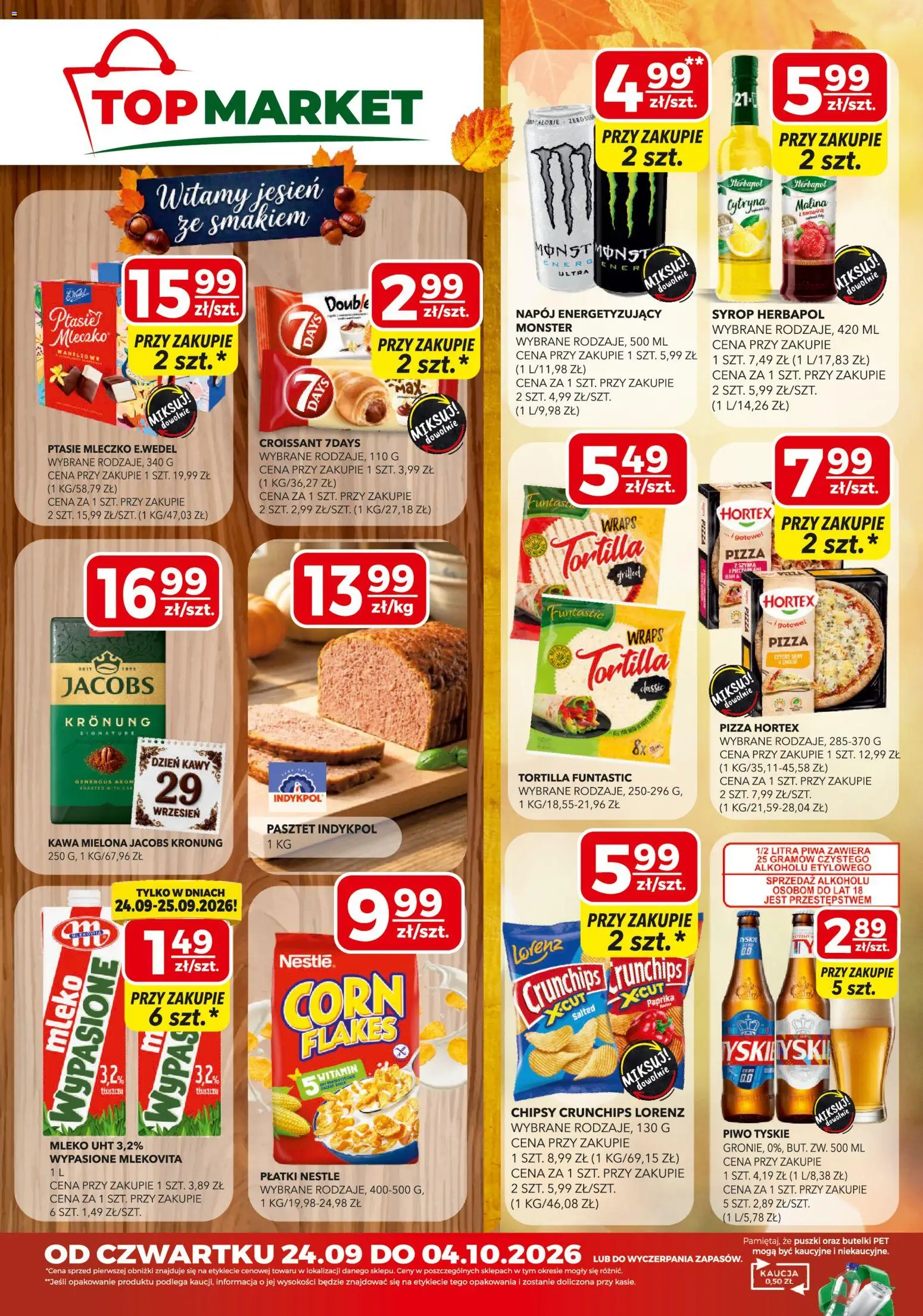 Top Market gazetka mini od 24.09.2026 | Strona: 1 | Produkty: Croissant, Jacobs, Pasztet, Piwo