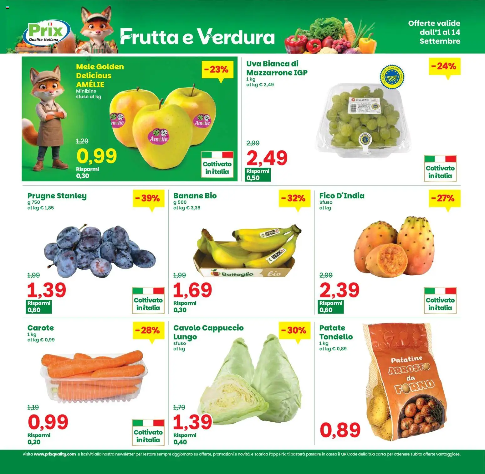 Volantino Prix del 01/09/2026 | Pagina: 11 | Prodotti: Arrosto, Banane, Frutta, Uva