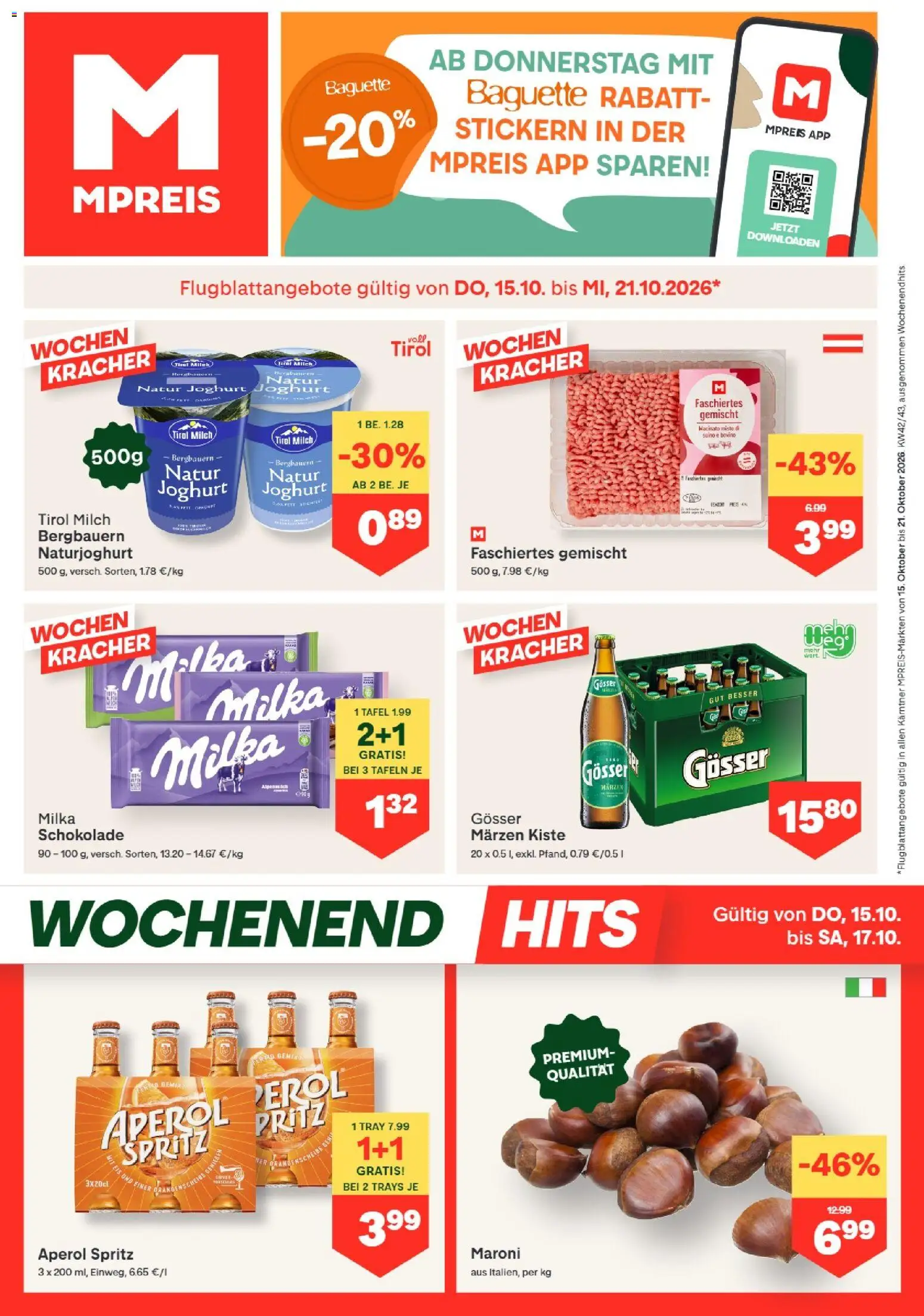 MPREIS Dellach im Drautal gültig ab 15.10.2026 | Seite: 1 | Produkte: Aperol, Baguette, Milch, Joghurt