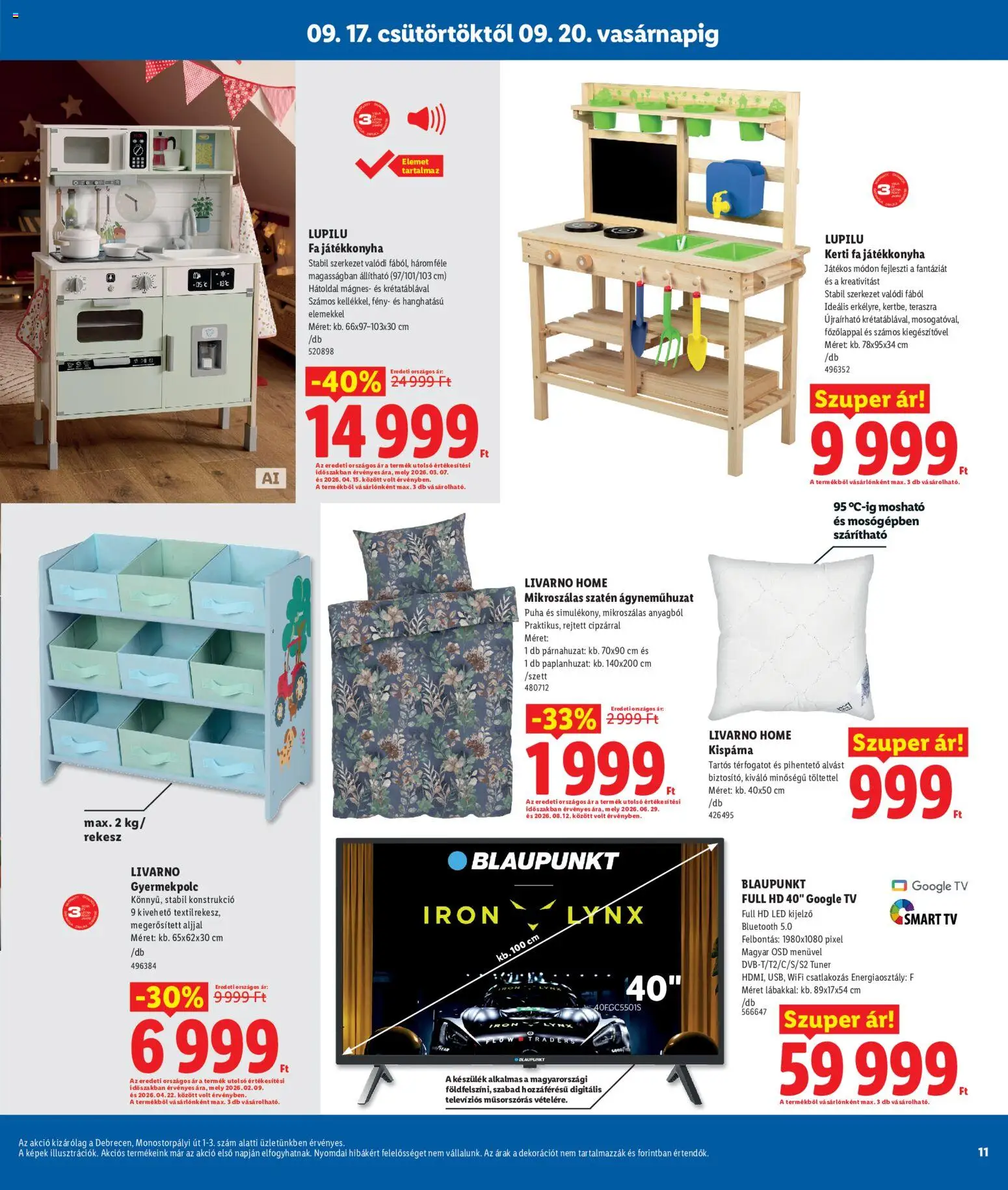 Lidl akciós ujság - amely érvényes a következő dátumtól: 2026.09.17. | Oldal: 11 | Termékek: FA, TV, Smart tv, Livarno Home