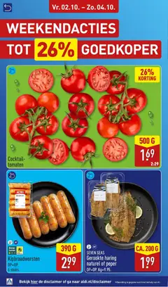 Gerookte haring naturel of peper, Gerookte haring naturel of peper OP=OP. Kg=9.95. - Voorbeeld van een folder van Aldi, geldig van 28-09-2026 | Pagina: 52 | Producten: Haring, Tomaten, Peper