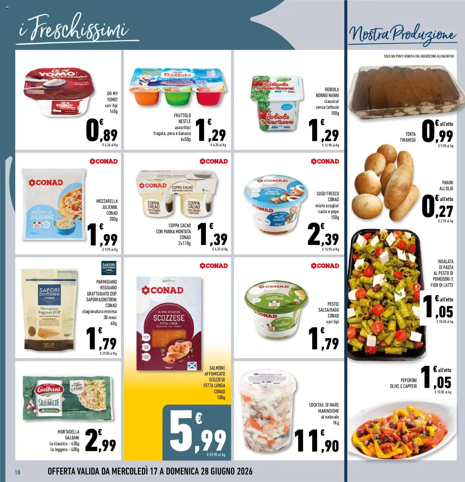 Volantino Conad del 17.06.2026 | Pagina: 10 | Prodotti: Salmone affumicato, Pomodori, Tonno, Parmigiano