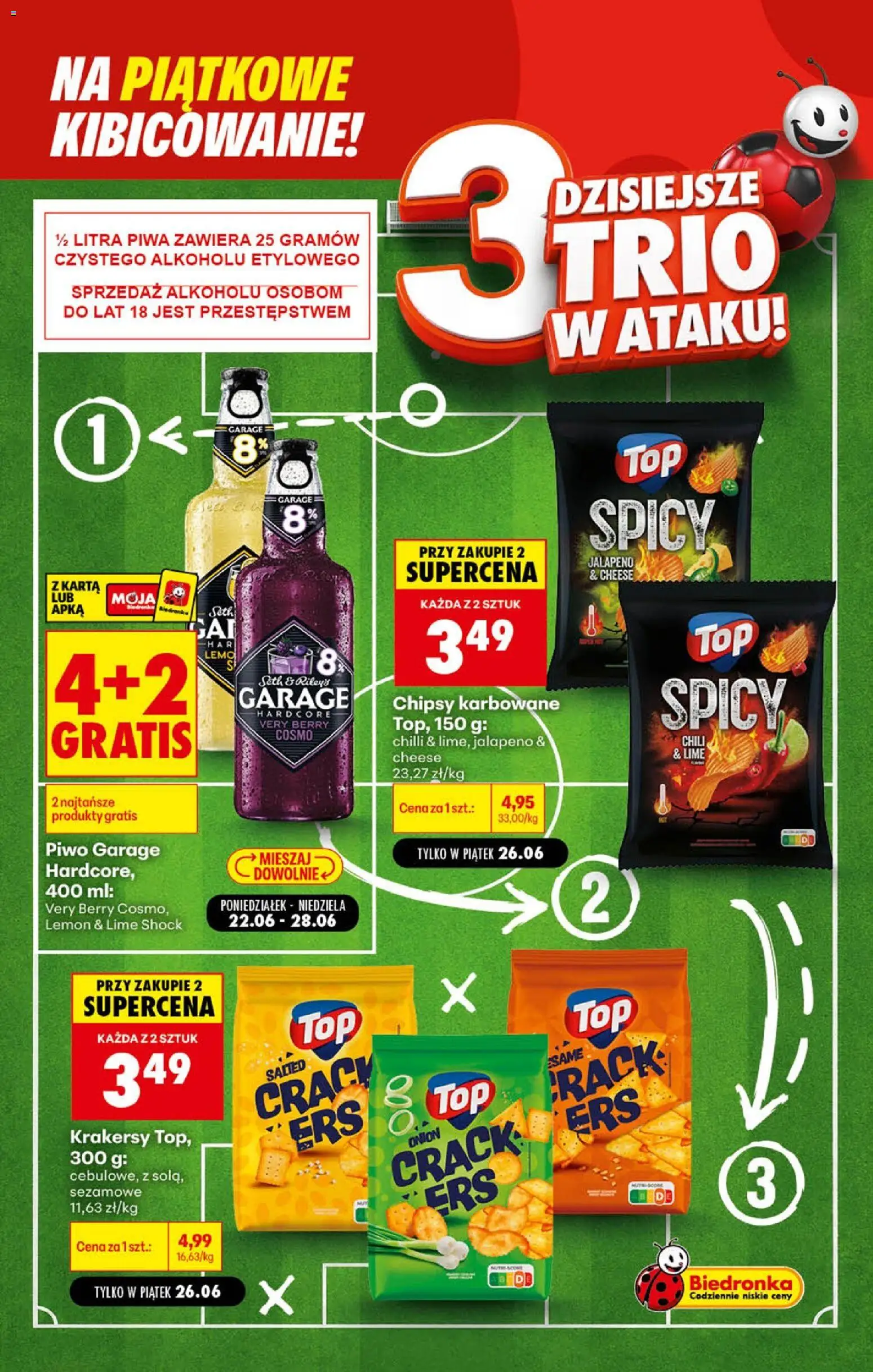Biedronka gazetka - Football od 26.06.2026 | Strona: 4 | Produkty: Top, Chipsy, Krakersy, Piwo