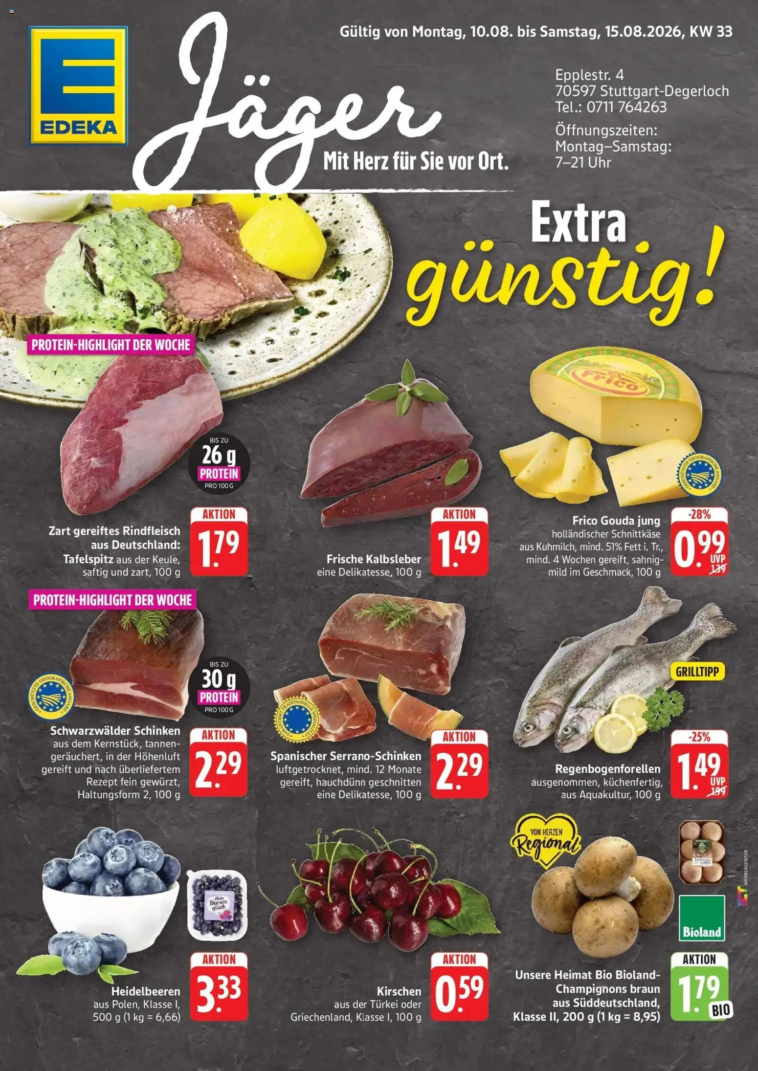 Edeka Prospekt Stuttgart-Degerloch (ab 10.08.2026) » Angebote Online | Seite: 1 | Produkte: Gouda, Kalbsleber, Schinken, Uhr