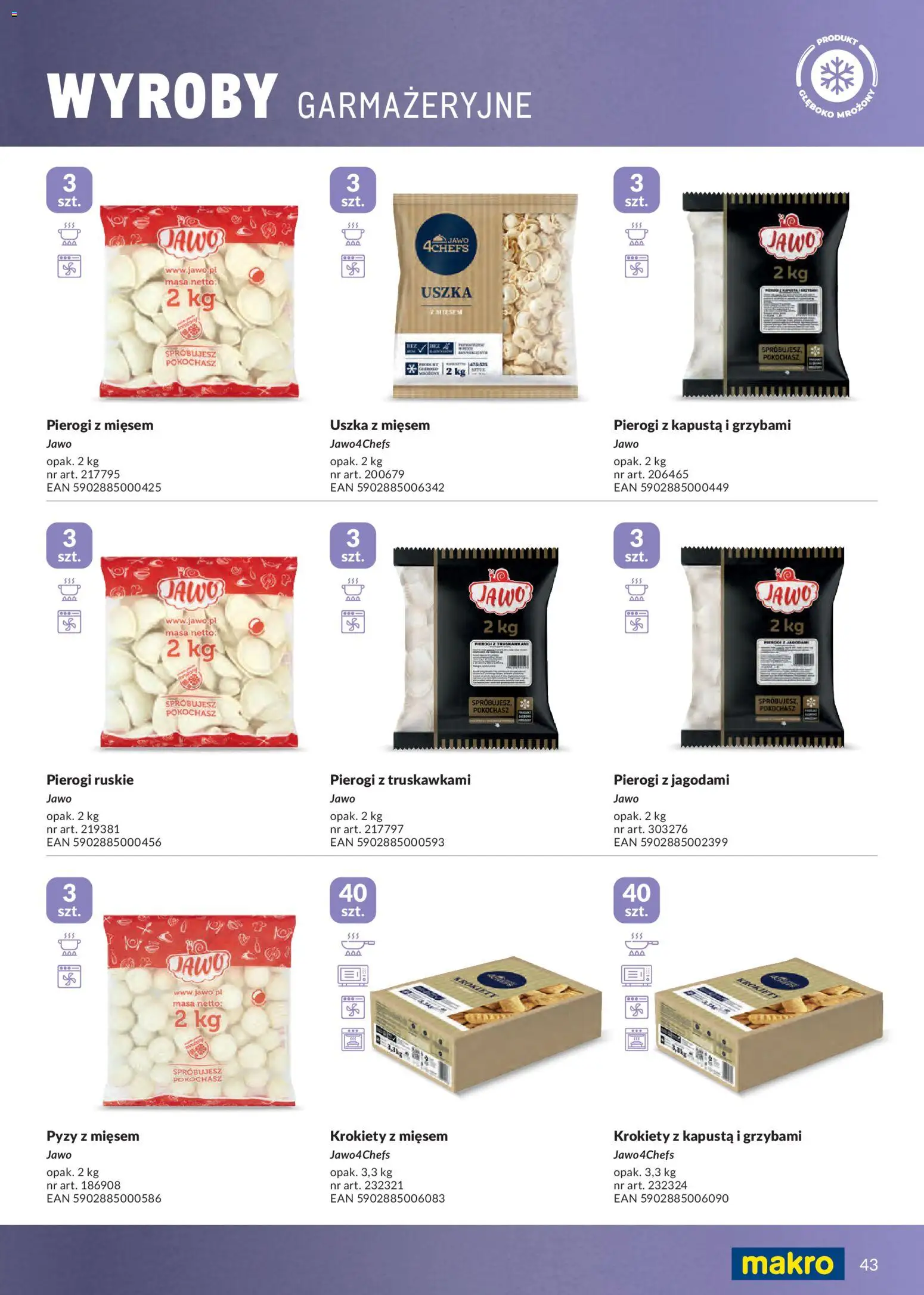 Makro gazetka - Mrożonki od 01.05.2026 | Strona: 43 | Produkty: Kapusta, Pierogi z kapusta i grzybami, Krokiety, Pierogi z truskawkami