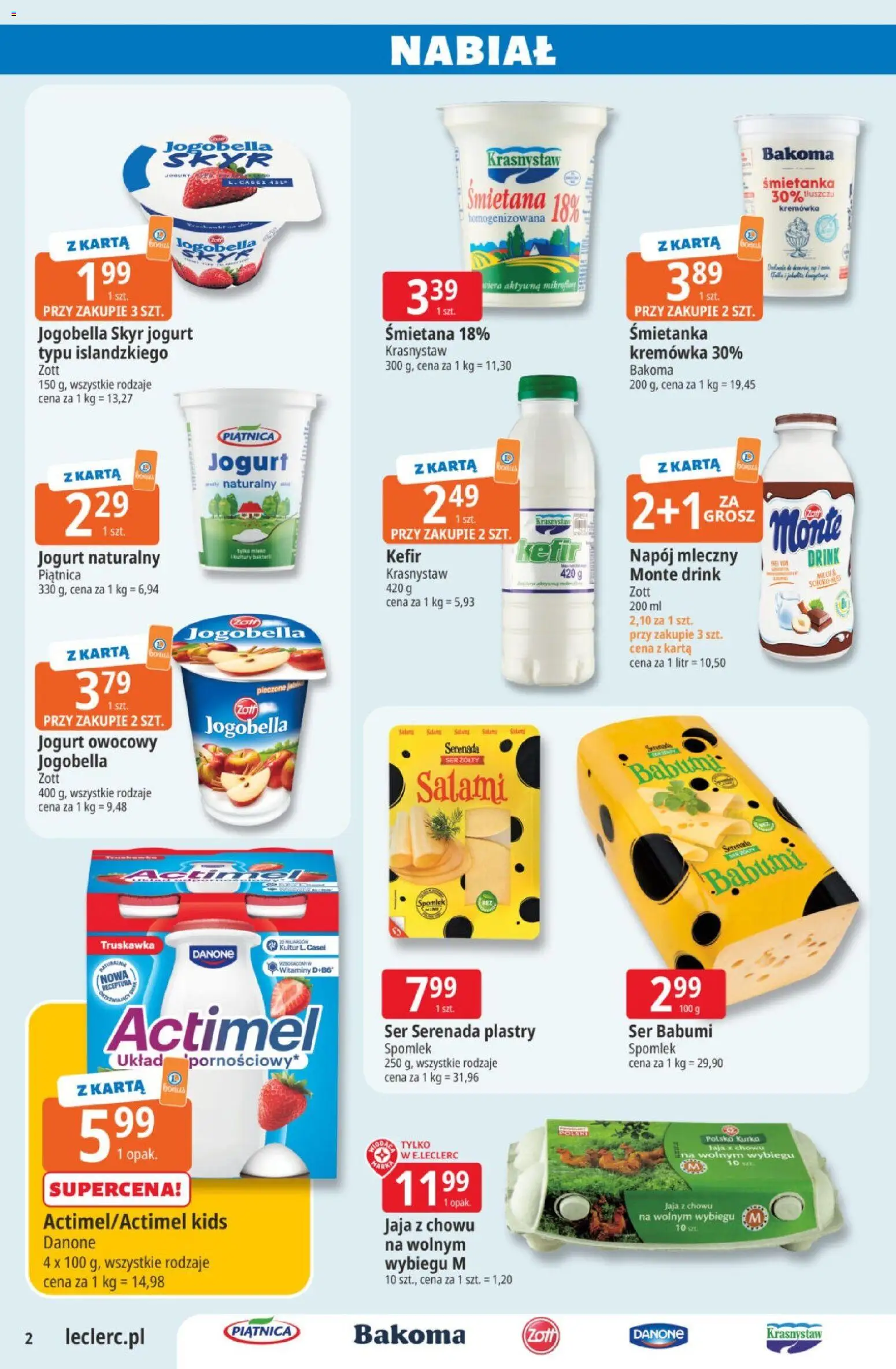 E.Leclerc gazetka od 02.06.2026 | Strona: 2 | Produkty: Ser żółty, Kefir, Jogurt naturalny, Jogurt owocowy