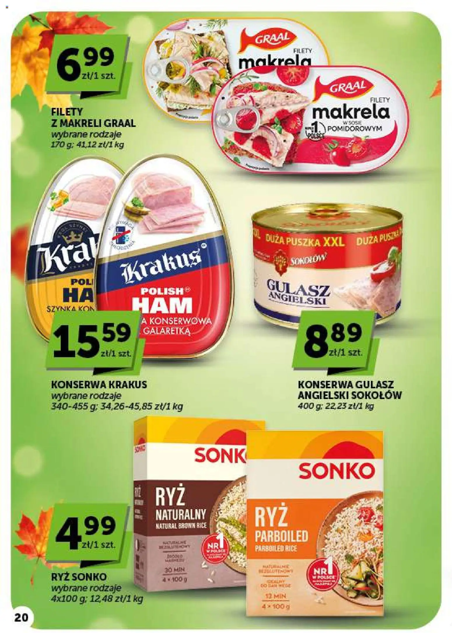 Euro Sklep gazetka - Market od 22.10.2026 | Strona: 20 | Produkty: Szynka, Makrela, Ryż, Gulasz