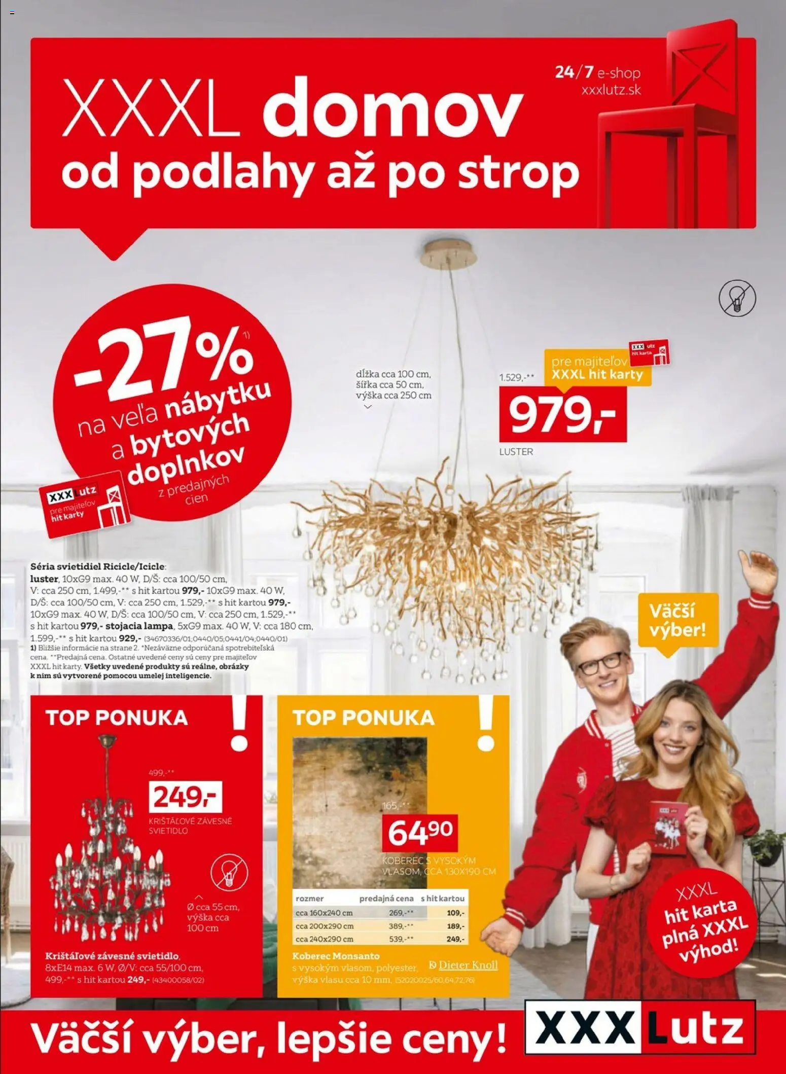 Nové XXXLutz akcie – leták je platný od 05.10.2026 | Strana: 1 | Produkty: Závesné svietidlo, Koberec, Luster, Svietidlo