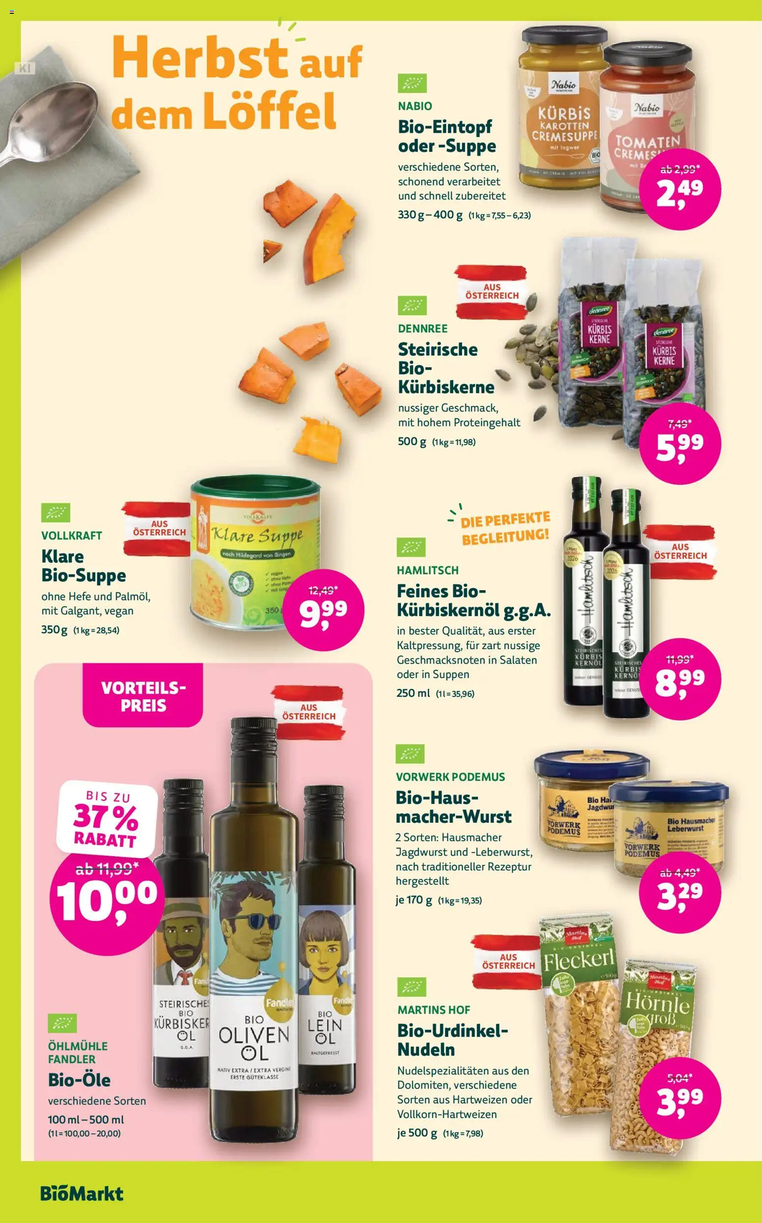 Denns BioMarkt Angebote gültig ab 23.09.2026 | Seite: 10 | Produkte: Kürbis, Oliven, Tomaten, Nudeln