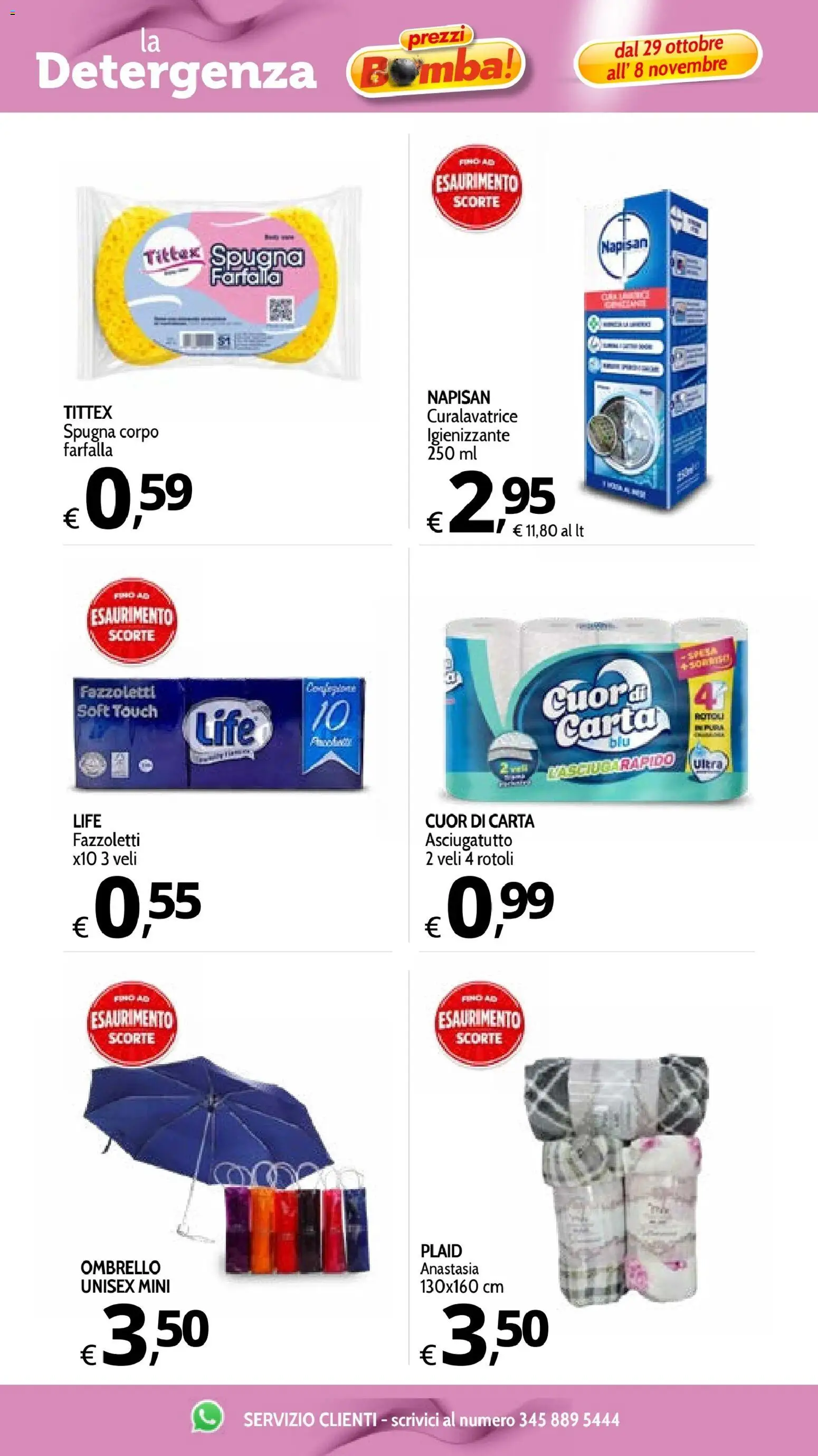 Volantino Primo Prezzo del 29/10/2026 | Pagina: 22 | Prodotti: Spugna, Plaid, Fazzoletti, Ombrello