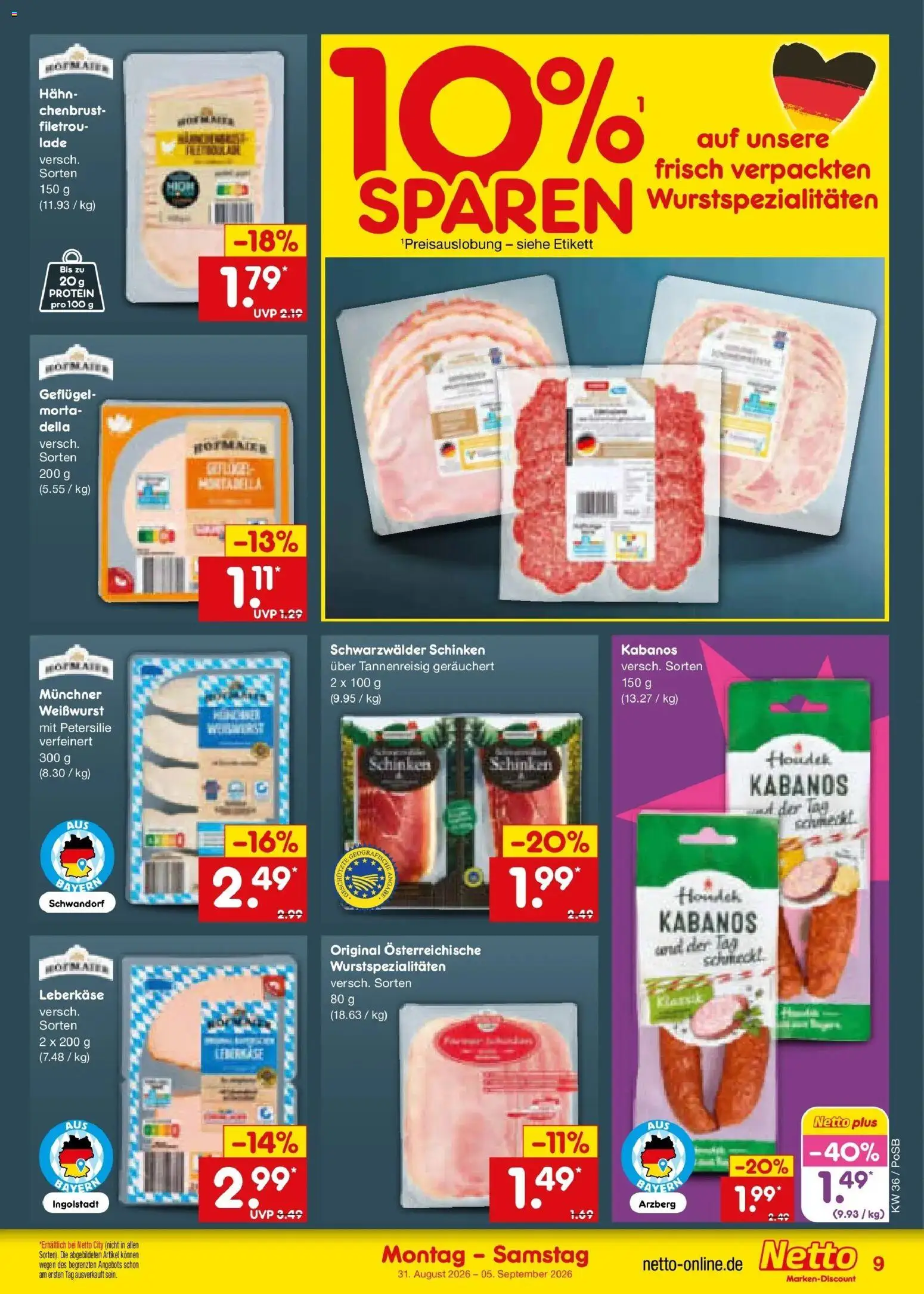 Netto Marken-Discount Prospekt Regensburg (ab 31.08.2026) » Angebote | Seite: 11 | Produkte: Weißwurst, Petersilie, Schinken, Leberkase