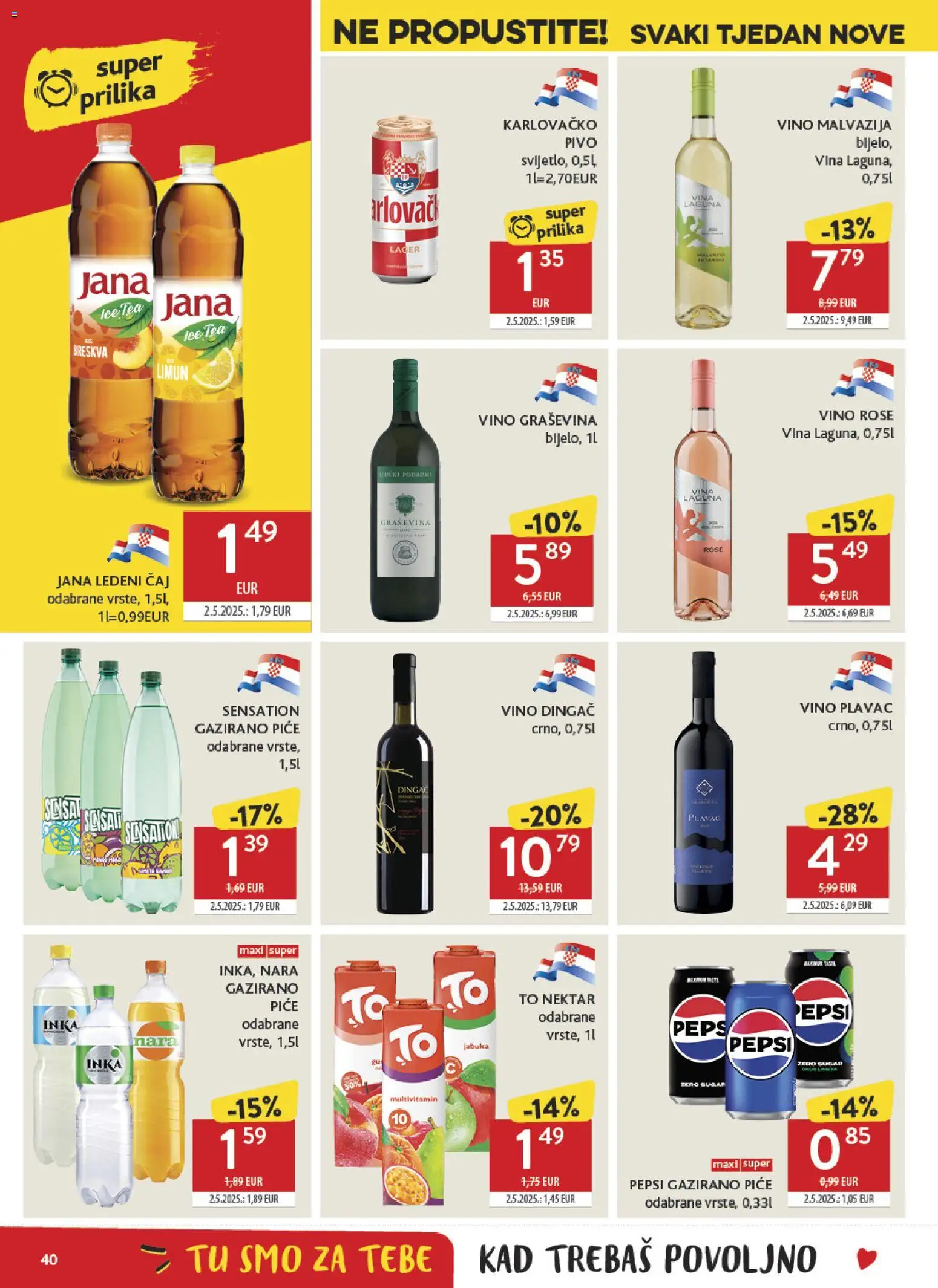 Konzum HR akciós ujság - amely érvényes a következő dátumtól: 2026.09.23. | Oldal: 40 | Termékek: Pepsi, Jana, Ice tea, Rosé