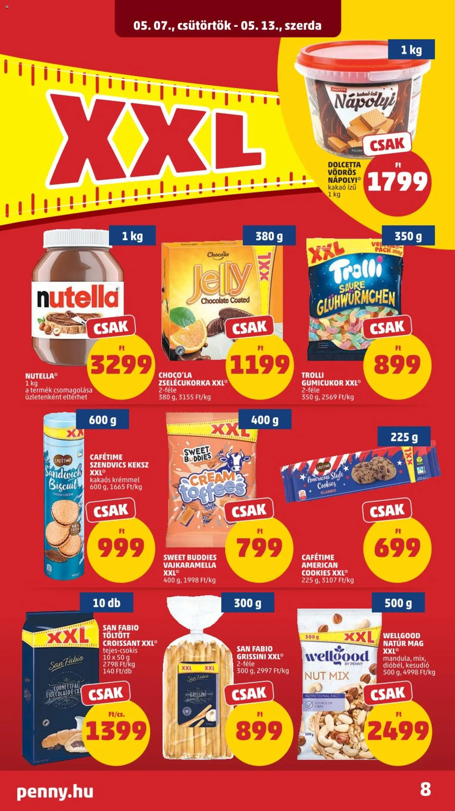 PENNY akciós ujság - amely érvényes a következő dátumtól: 07.05.2026 | Oldal: 10 | Termékek: Szendvics, Kesudió, Nutella, Keksz