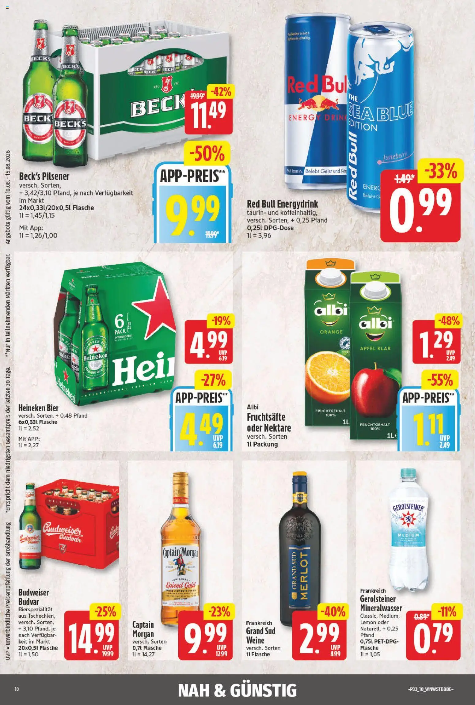 NP Discount Prospekt – gültig ab 10.08.2026 | Seite: 10 | Produkte: Red bull, Merlot, Mineralwasser, Gerolsteiner