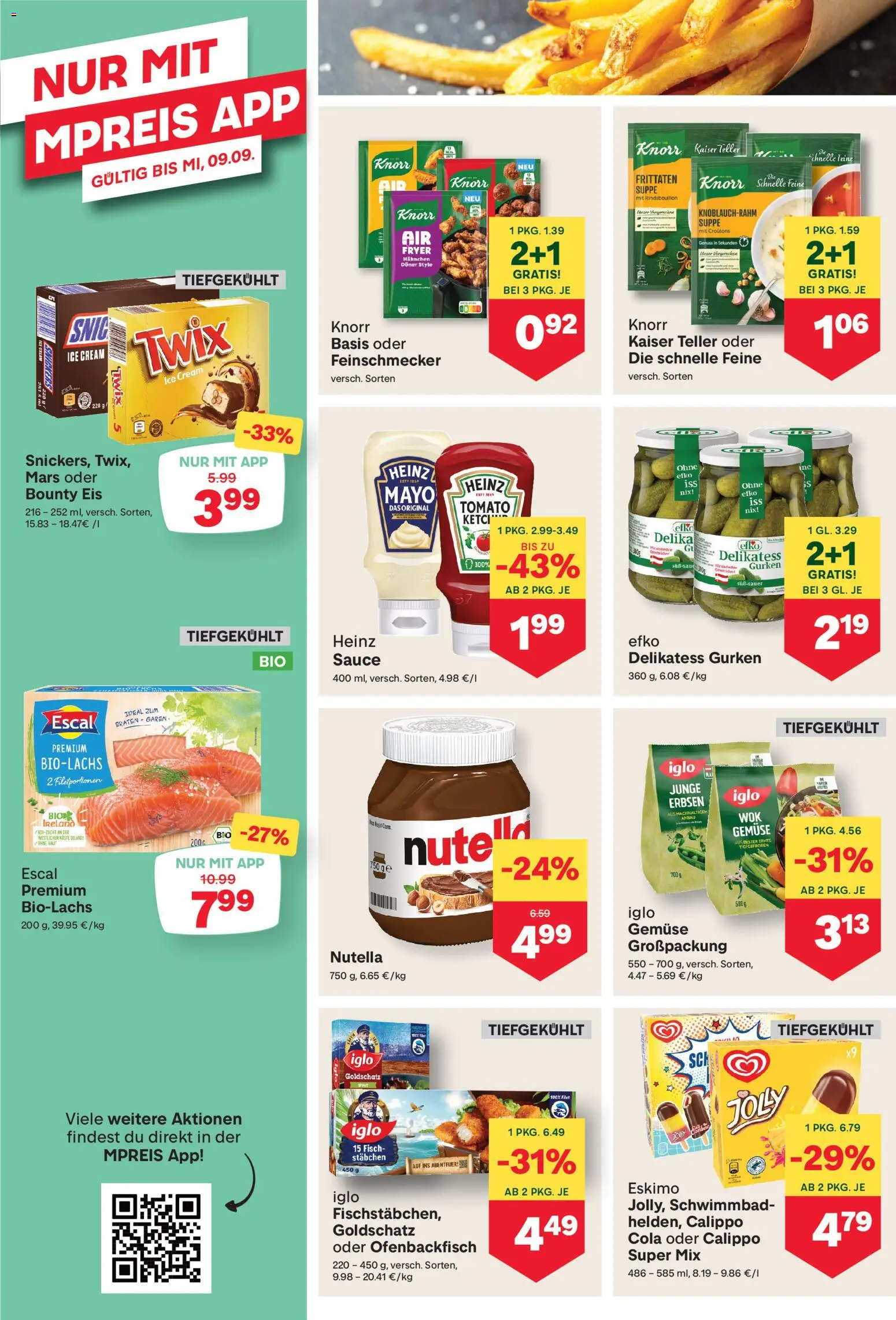 MPREIS Flugblatt gültig ab 03.09.2026 | Seite: 8 | Produkte: Eis, Gemüse, Erbsen, Nutella