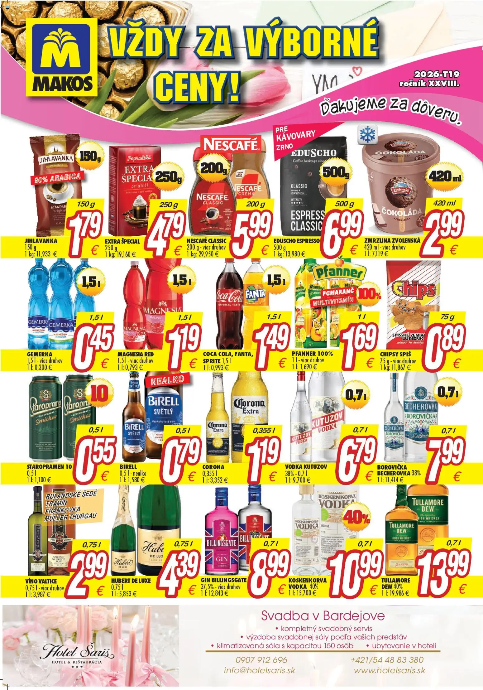 Nové Makos akcie – leták je platný od 04.05.2026 | Strana: 1 | Produkty: Gril, Becherovka, Sprite, Gin