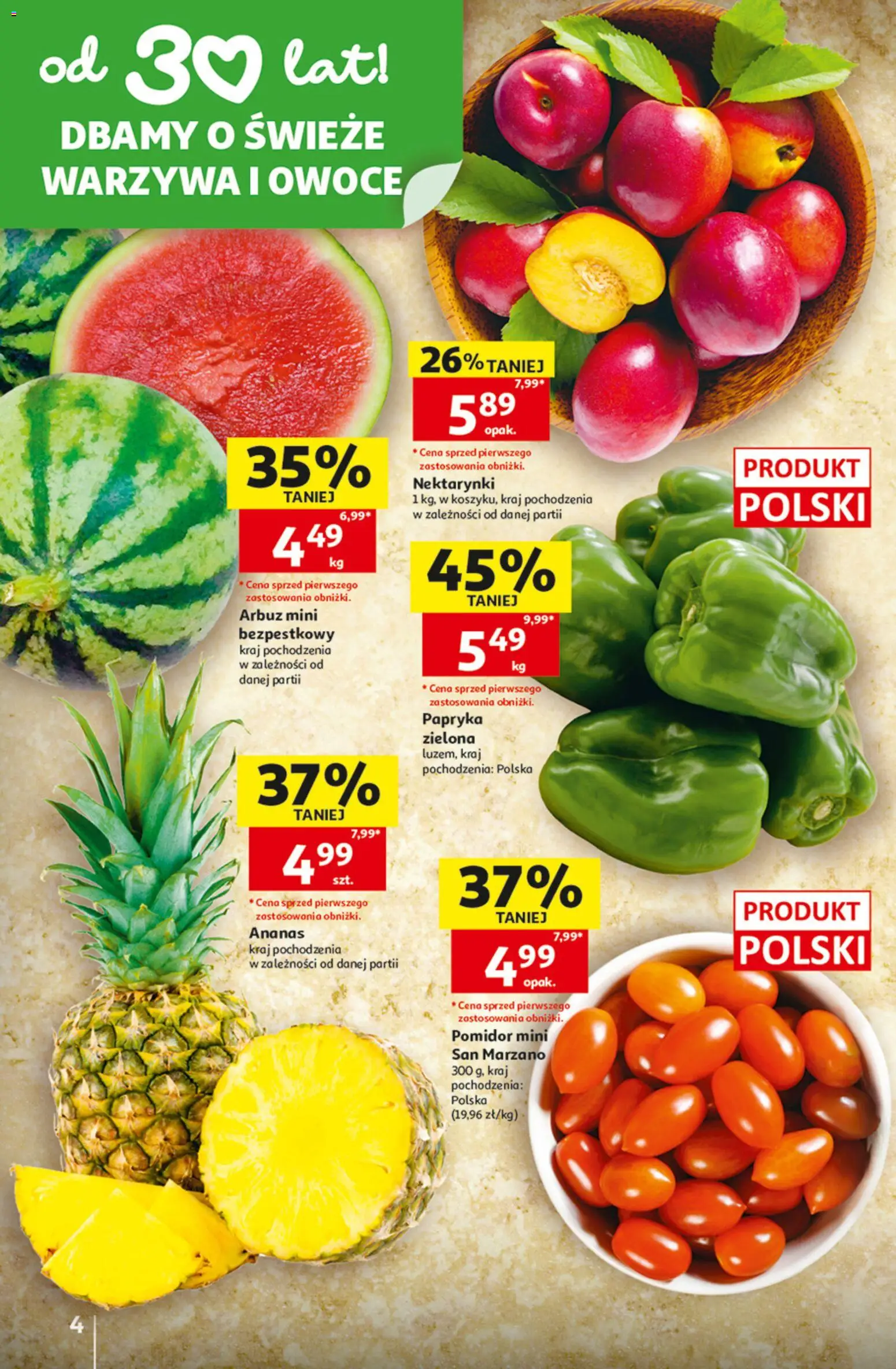 Auchan gazetka - 30 Lat Hipermarket od 23.07.2026 | Strona: 4 | Produkty: Arbuz, Papryka, Ananas, Owoce