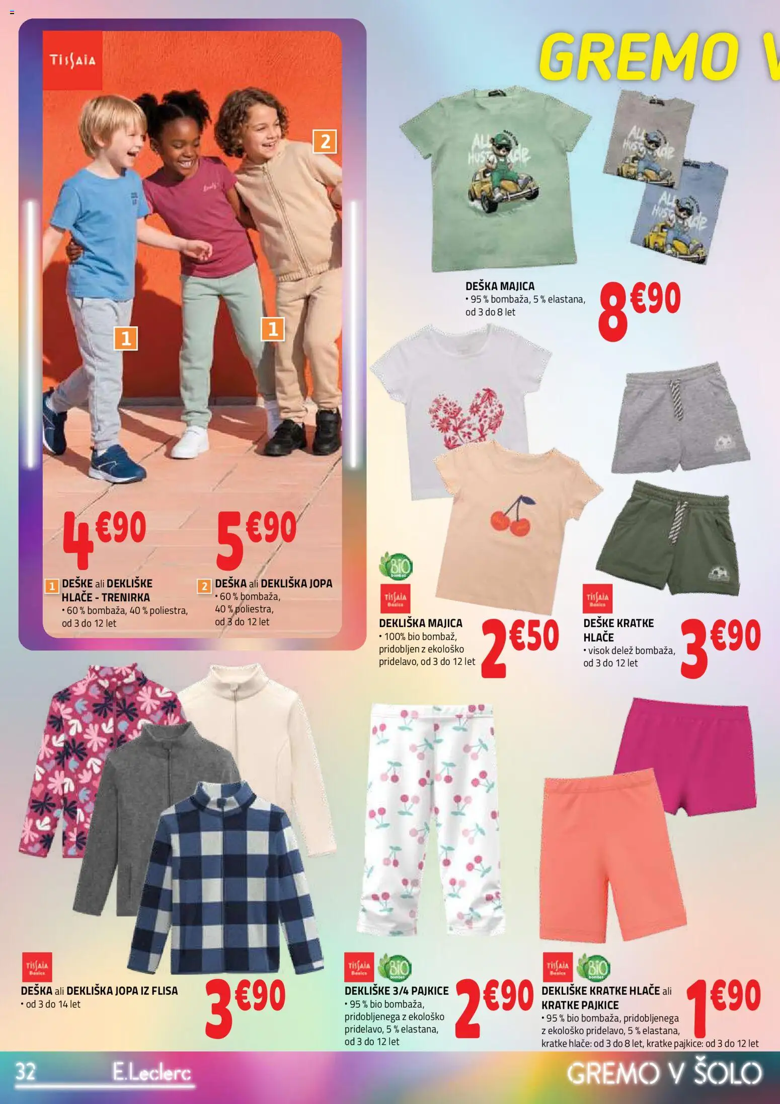Novi E.leclerc katalog ponudbe – veljaven od 19.08.2026 | Stran: 32 | Izdelki: Pajkice, Trenirka, Hlace, Kratke hlace