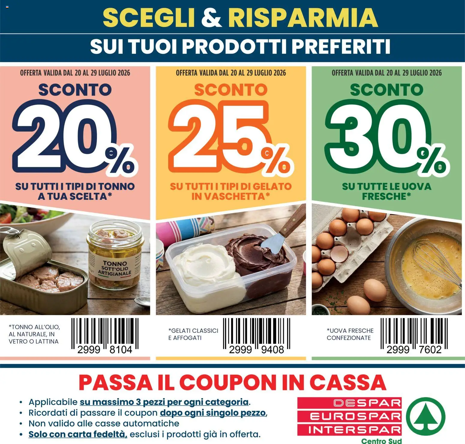 Volantino Interspar del 20/07/2026 | Pagina: 1 | Prodotti: Uova, Gelato, Tonno