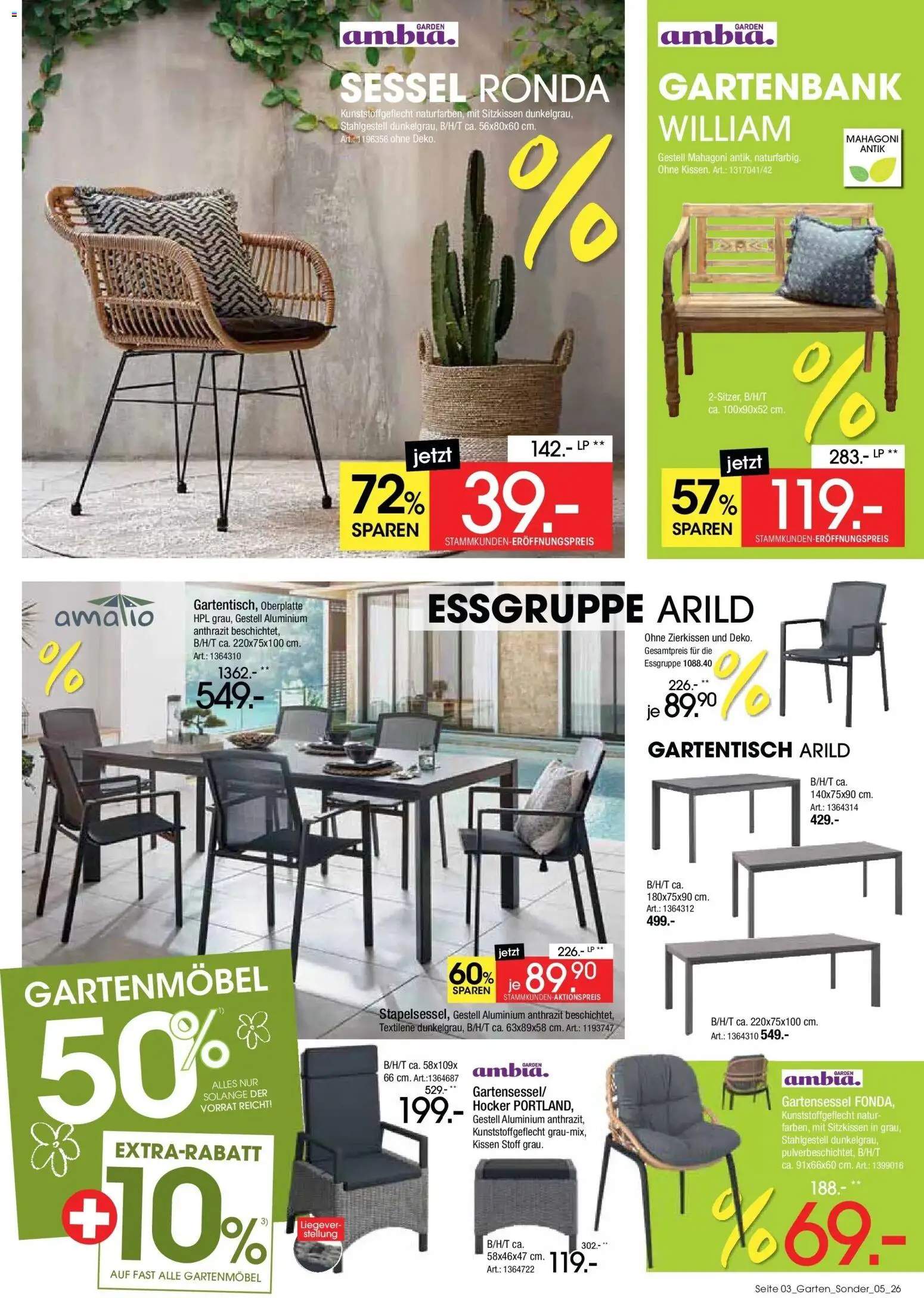 Zurbrüggen Gartenmöbel Sommerschnäppchen – gültig ab 09.07.2026 | Seite: 3 | Produkte: Hocker, Essgruppe, Sessel, Gartenmöbel