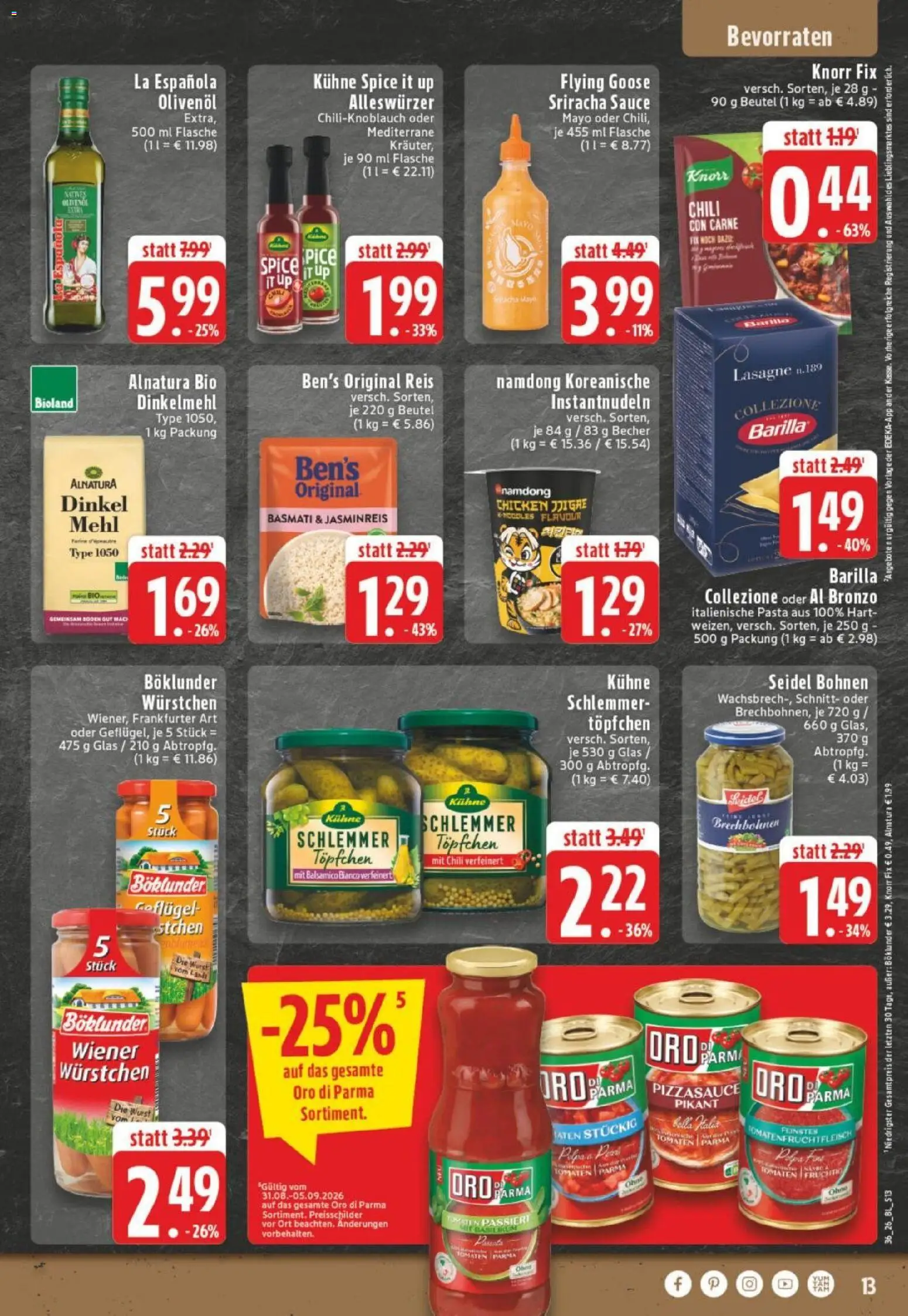 Edeka Prospekt Dortmund – gültig ab 31.08.2026 | Seite: 13 | Produkte: Jasminreis, Balsamico, Pasta, Reis