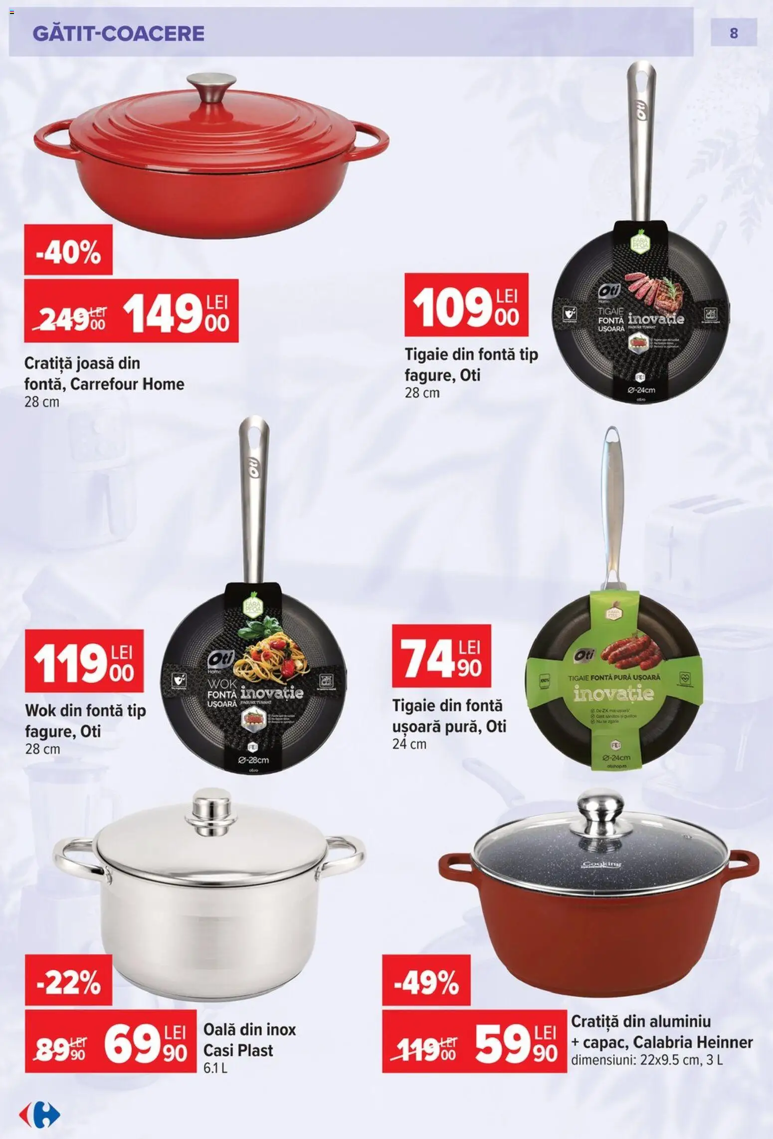 Noul catalog Carrefour – valabil de la 23.09.2026 | Pagină: 8 | Produse: Tigaie, Cratiță, Oală, Tip