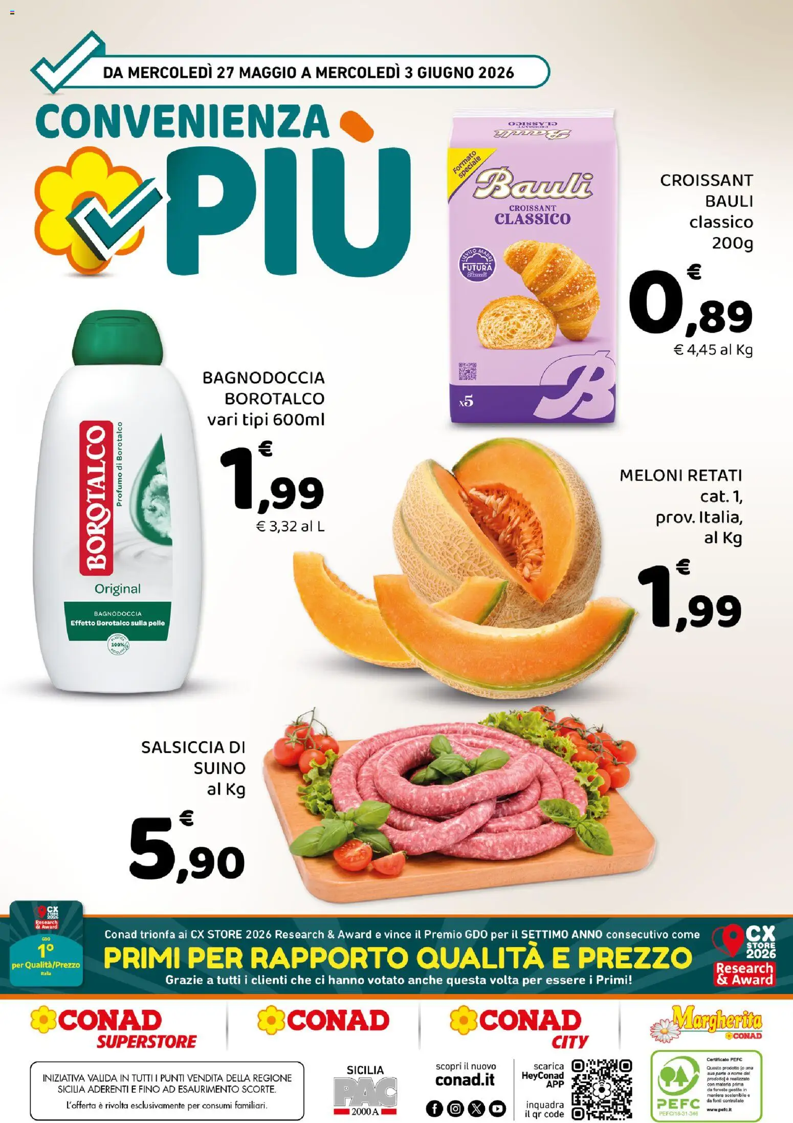 Volantino Conad del 27.05.2026 | Pagina: 8 | Prodotti: Suino, Salsiccia, Croissant, Profumo