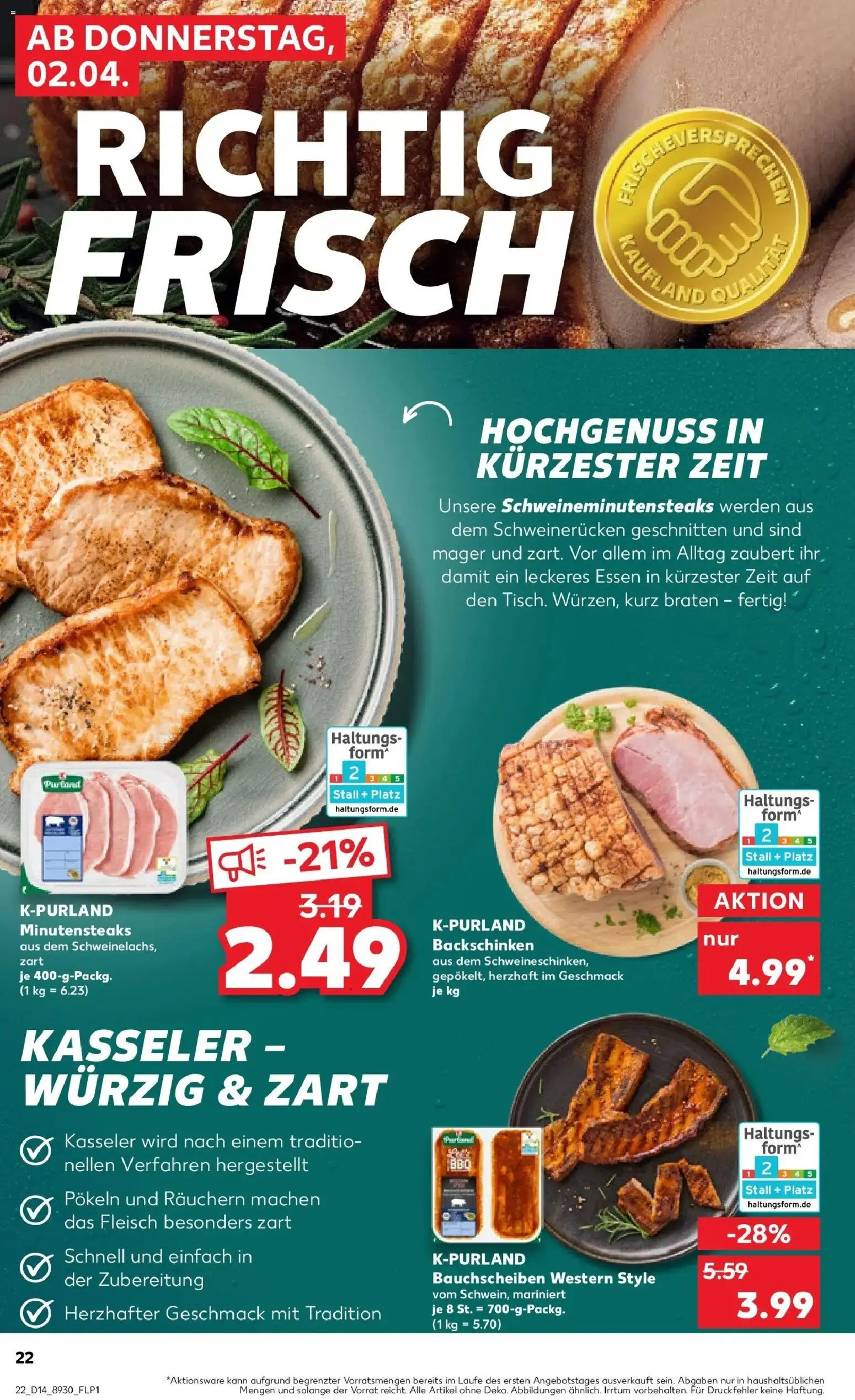 Kaufland Prospekt Bad Dürrheim	 – gültig ab 02.04.2026 | Seite: 22 | Produkte: Schweinerucken, Steak, Fleisch
