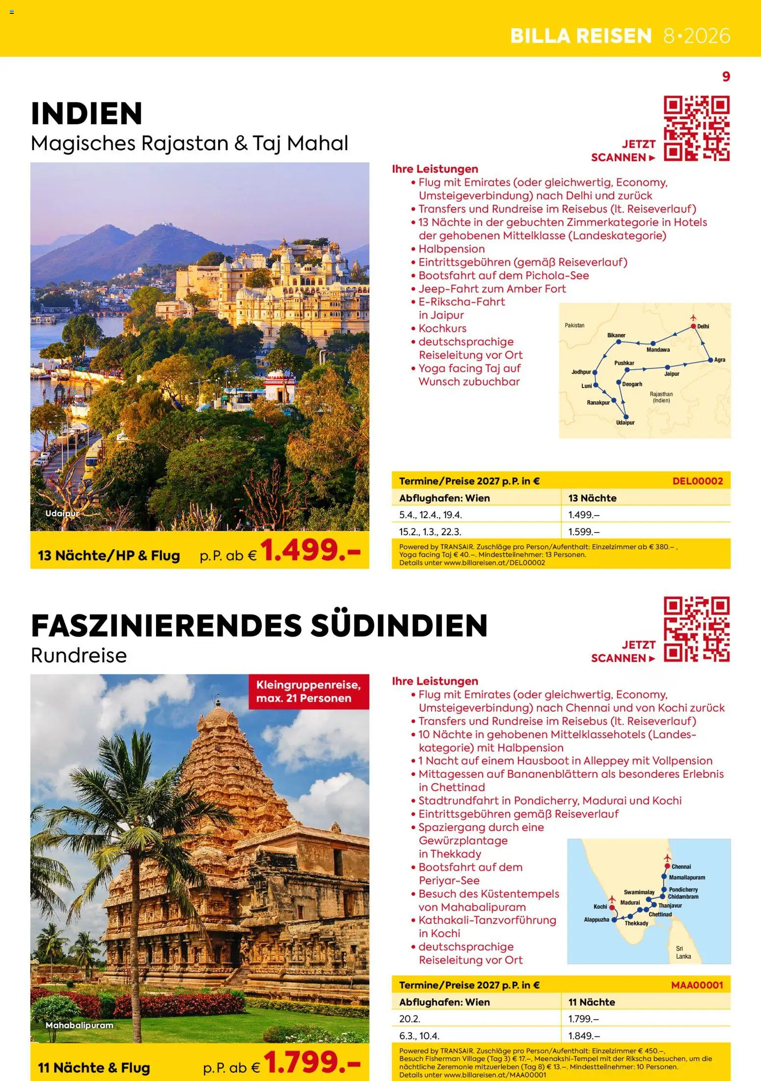 Billa- Billa Reisen Rundreise Highlights 2026/2027 gültig ab 12.08.2026 | Seite: 9
