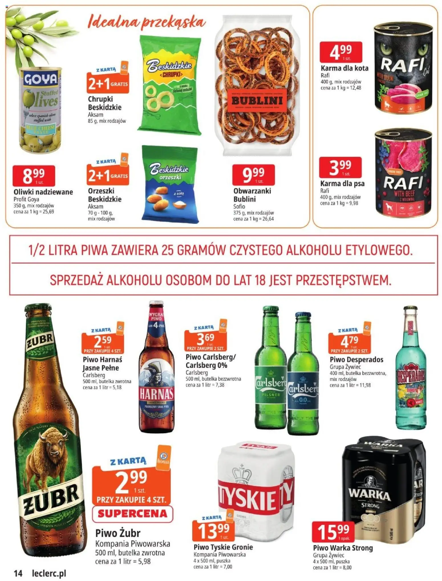E.Leclerc gazetka - Zielona Góra od 03.03.2026 | Strona: 14 | Produkty: Chrupki, Piwo Desperados, Karma dla kota, Piwo