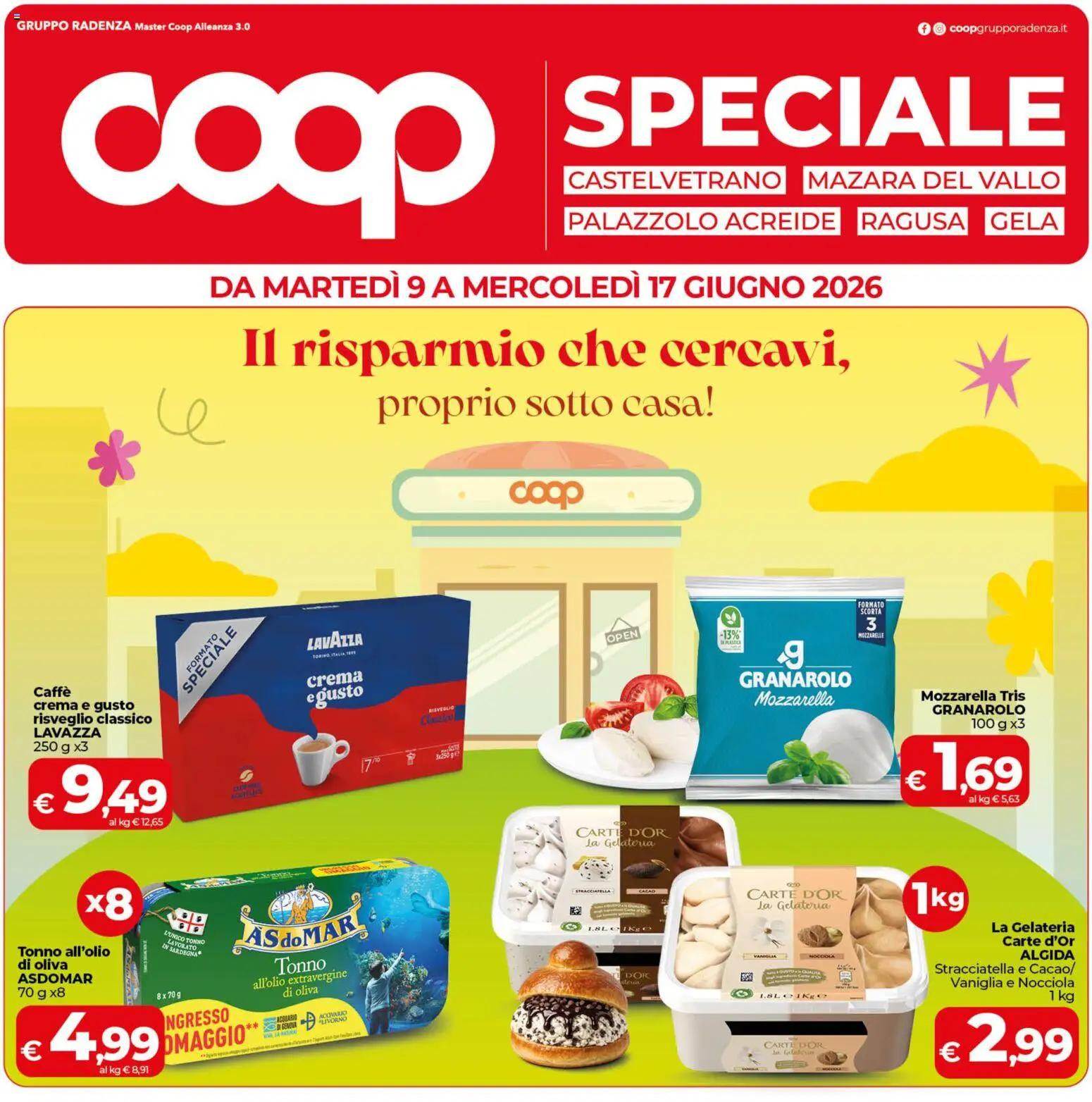 Volantino COOP del 09.06.2026 | Pagina: 1 | Prodotti: Caffè, Mozzarella, Tonno, Stracciatella