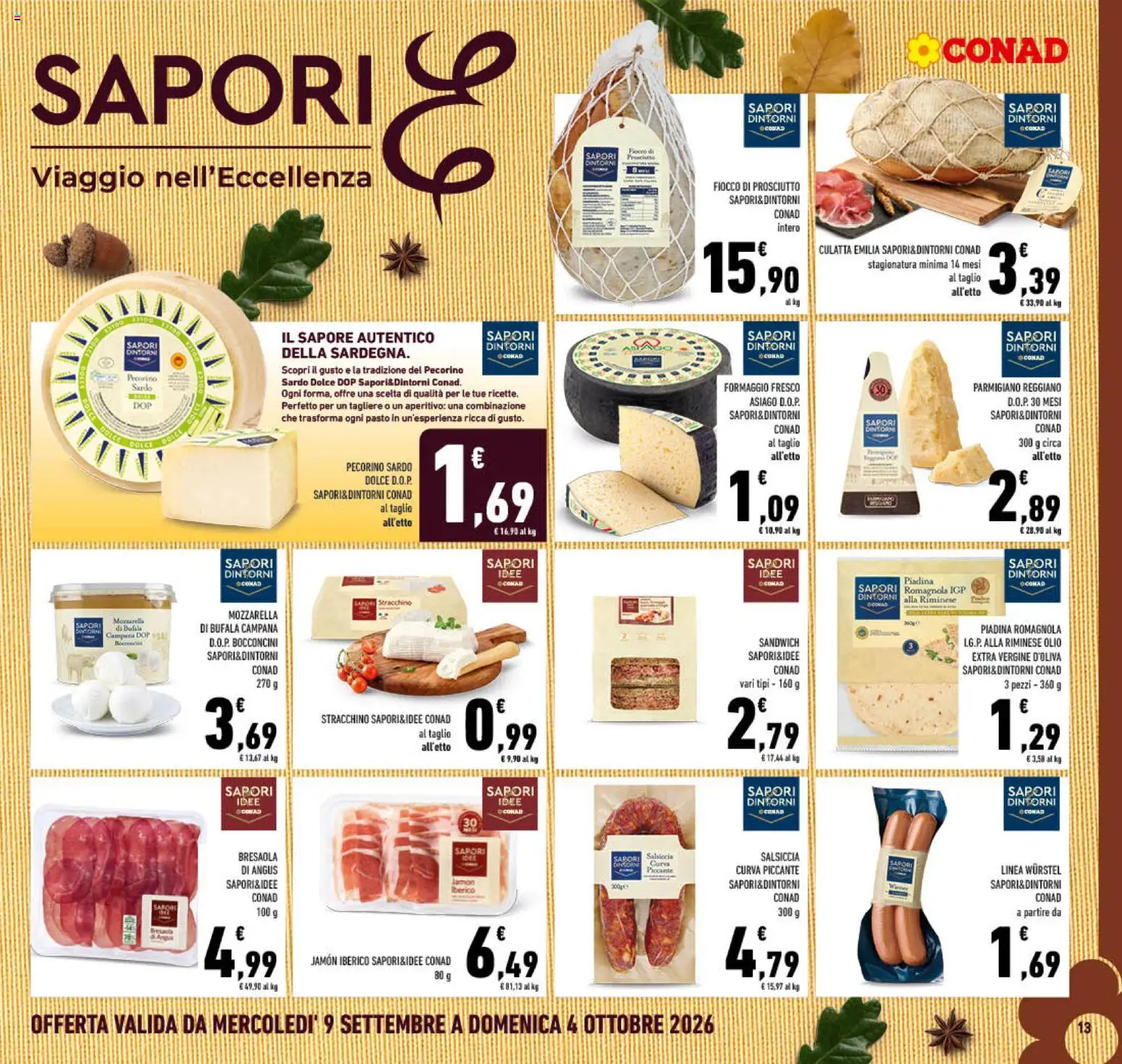 Volantino Conad del 09/09/2026 | Pagina: 13 | Prodotti: Mozzarella di bufala, Stracchino, Parmigiano reggiano, Pecorino