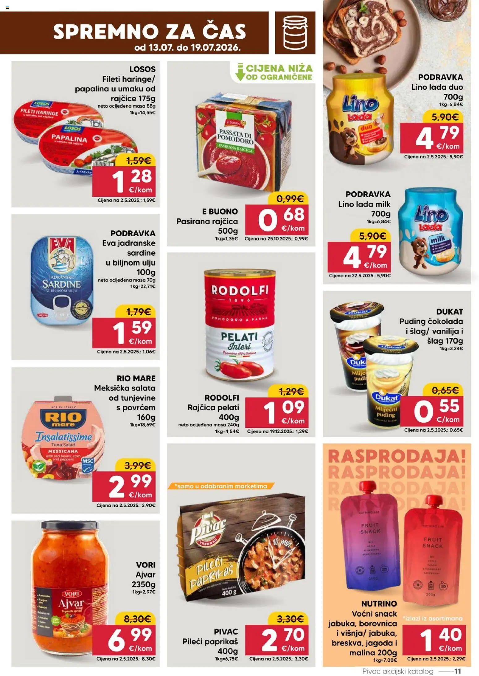 Pivac katalog | vrijedi od 13.07.2026 | Stranica: 11 | Proizvodi: Pasirana rajčica, Podravka, Rajčica, Sardine