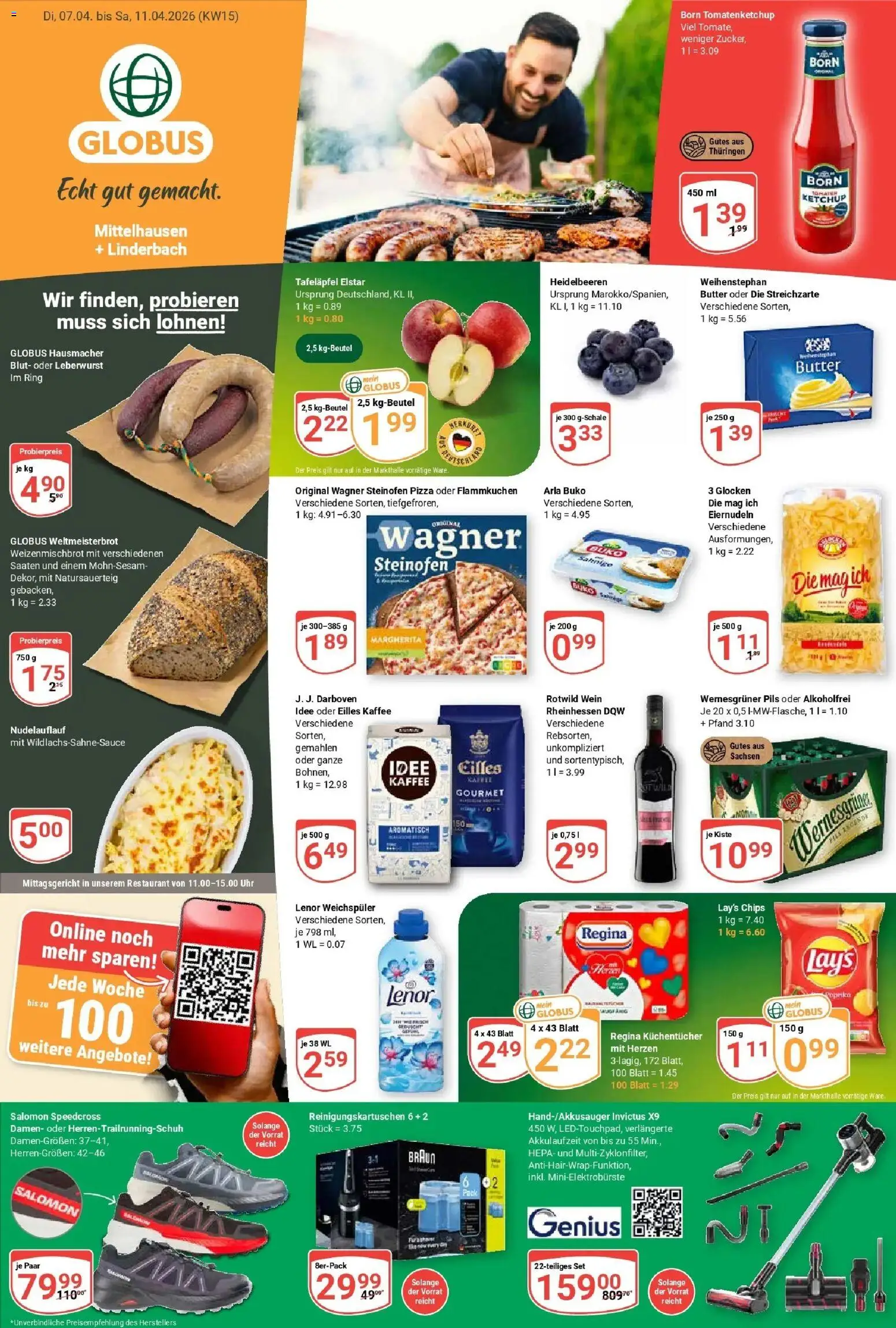 Globus prospekt Erfurt-Linderbach	 – gültig ab 07.04.2026 | Seite: 1 | Produkte: Weichspüler, Wein, Chips, Ketchup