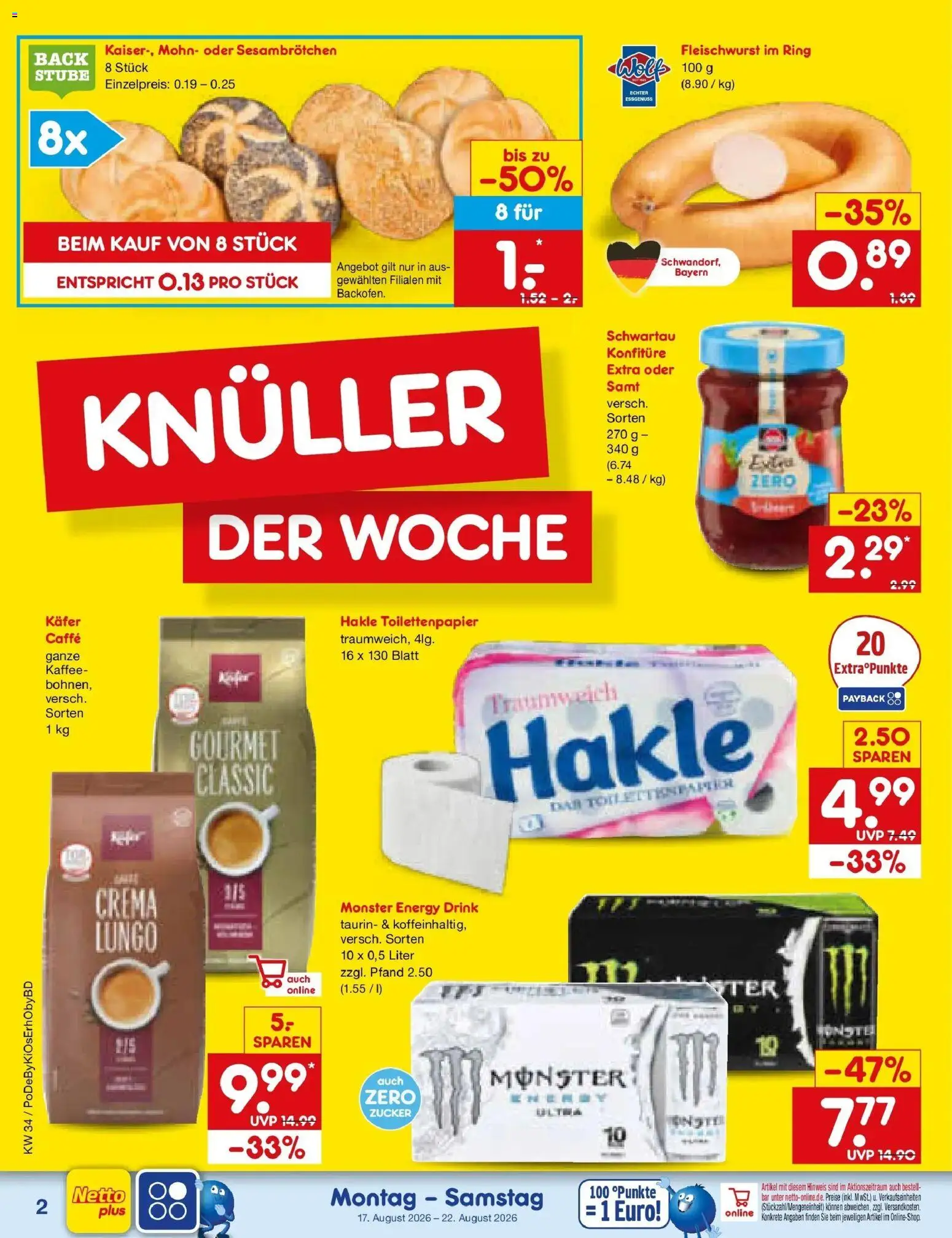 Netto Marken-Discount Prospekt Velden – gültig ab 17.08.2026 | Seite: 2 | Produkte: Kaffee, Monster, Zucker, Toilettenpapier