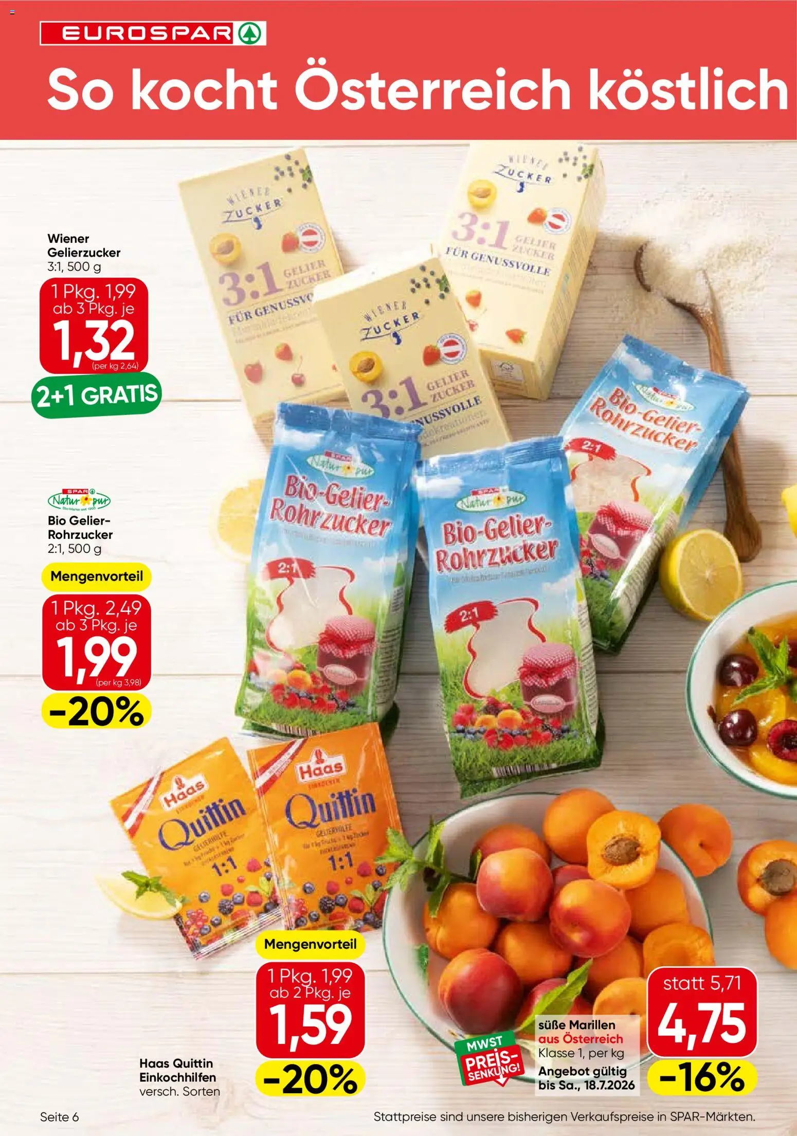 Eurospar Flugblatt gültig ab 16.07.2026 | Seite: 6 | Produkte: Zucker, Gelierzucker