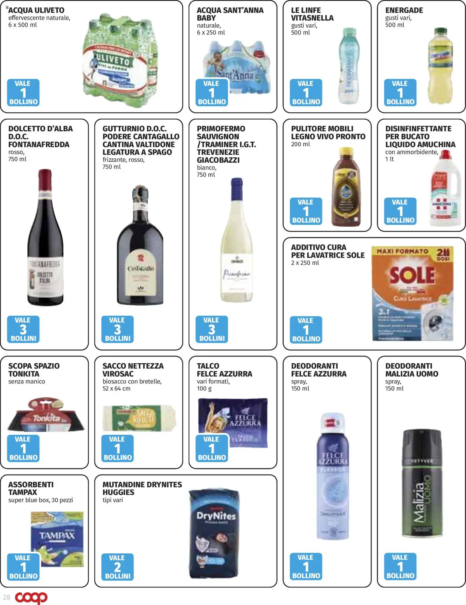 Volantino COOP del 03/09/2026 | Pagina: 28 | Prodotti: Mutandine, Talco, Acqua, Scopa