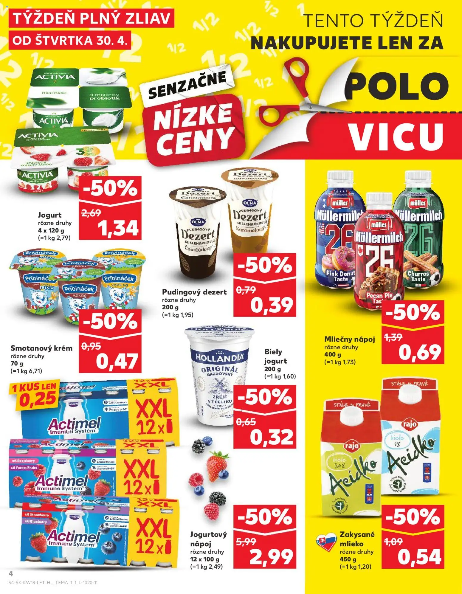 Nové Kaufland akcie – leták je platný od 30.04.2026 | Strana: 4 | Produkty: Mlieko, Biely jogurt, Krém, Actimel