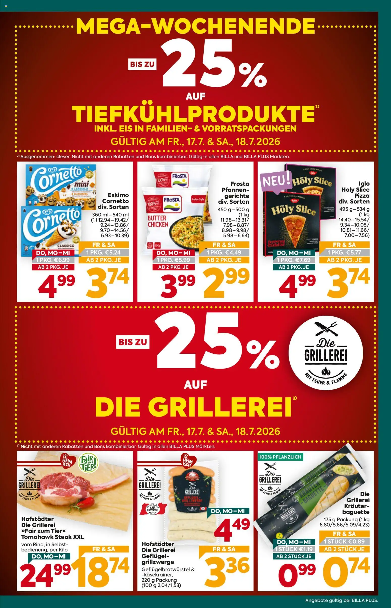 Billa Plus Flugblatt gültig ab 16.07.2026 | Seite: 3 | Produkte: Eis, Baguette, Butter, Pizza