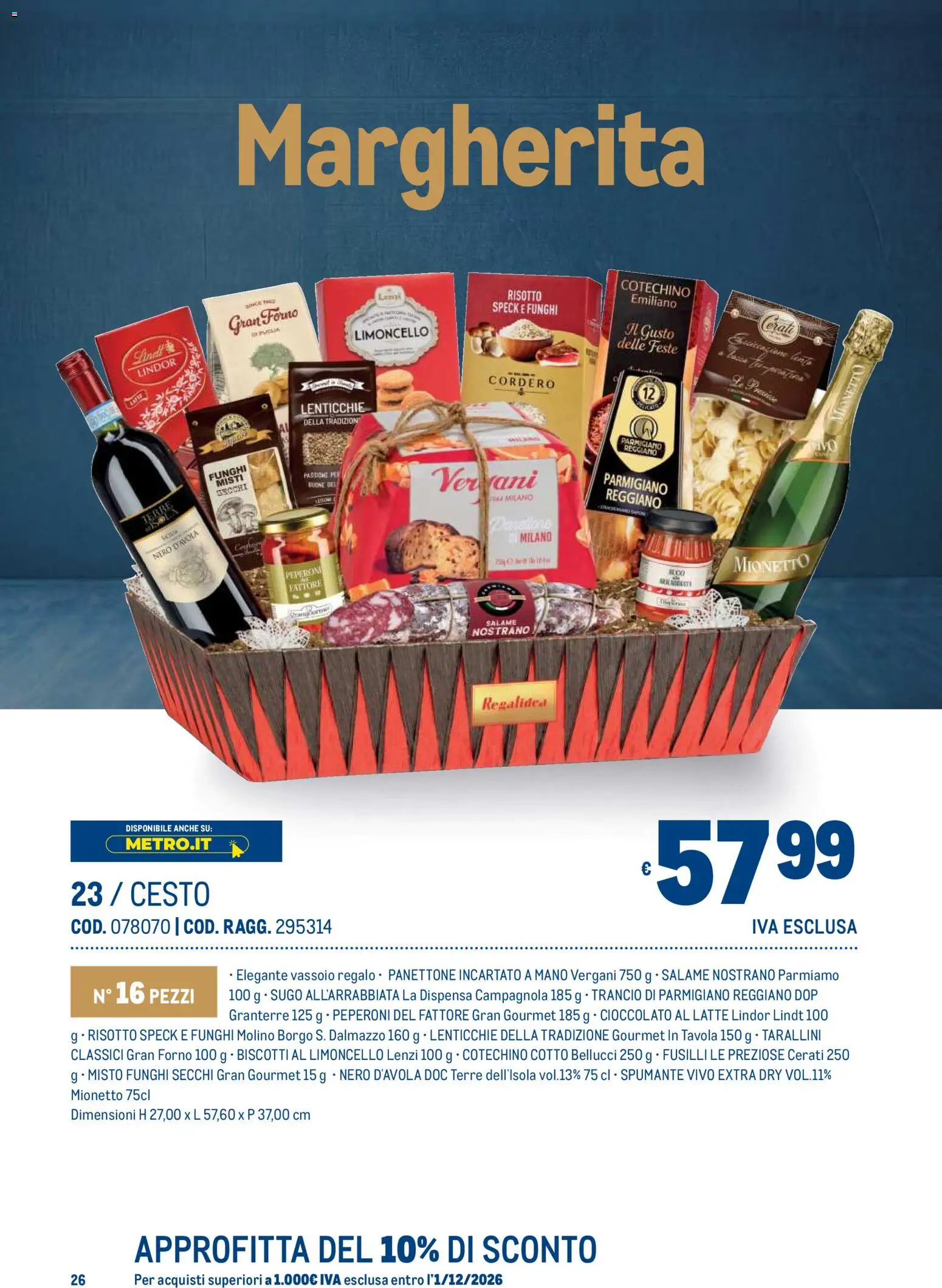 Volantino Metro del 19/10/2026 | Pagina: 26 | Prodotti: Lindt, Parmigiano reggiano, Sugo, Mionetto