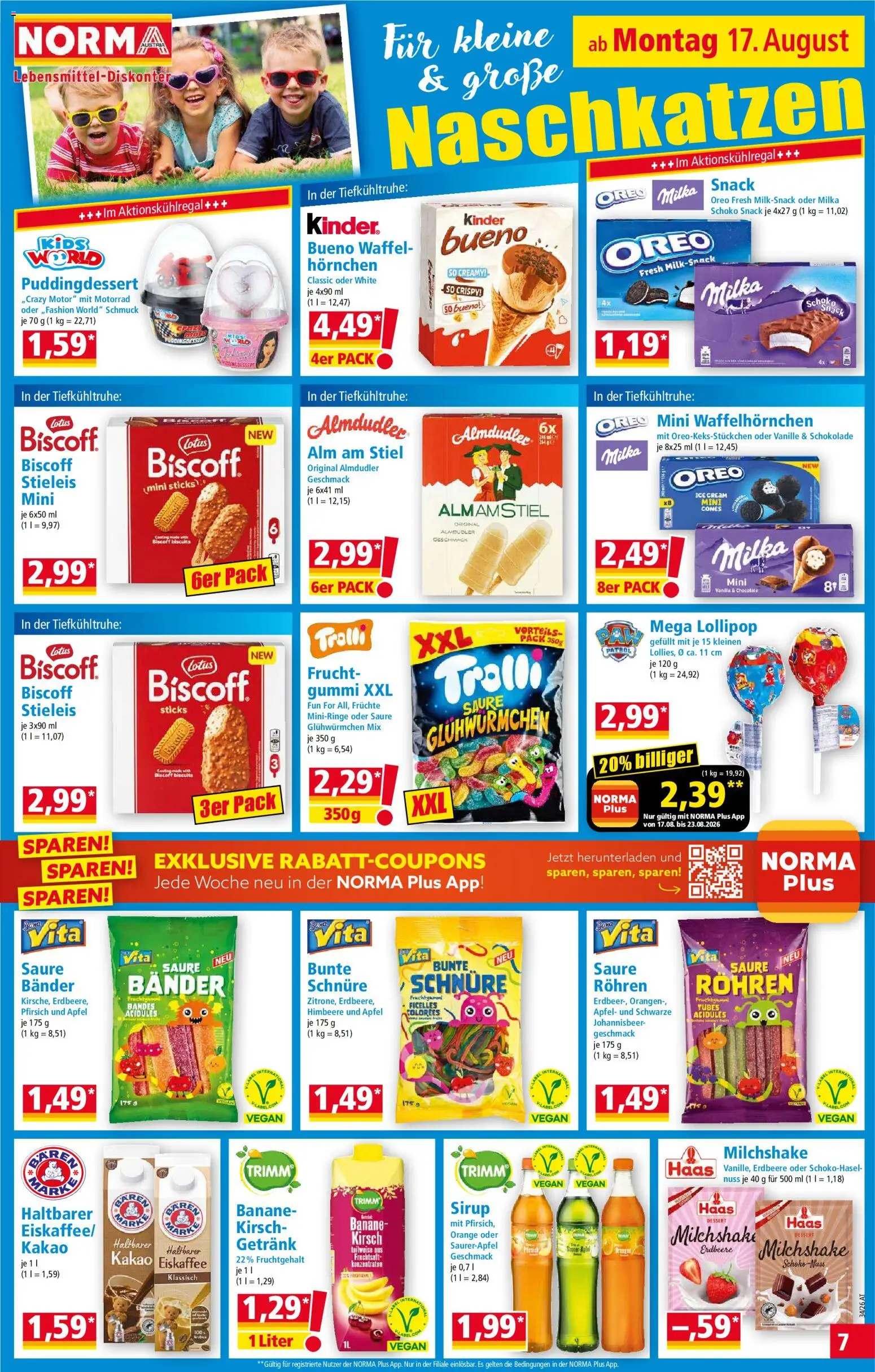 Norma Flugblatt gültig ab 17.08.2026 | Seite: 7 | Produkte: Eiskaffee, Schokolade, Äpfel, Orangen