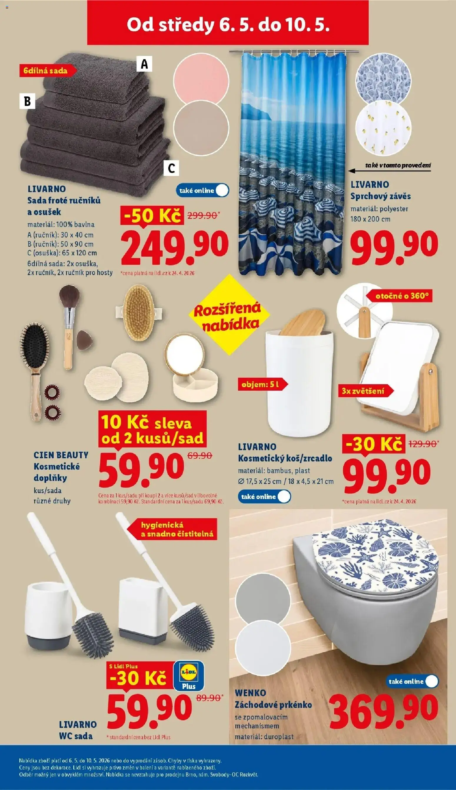 Lidl aktuální leták od 06.05.2026 | Strana: 39 | Produkty: Sprchový závěs, Ručník, Cien, Prkénko